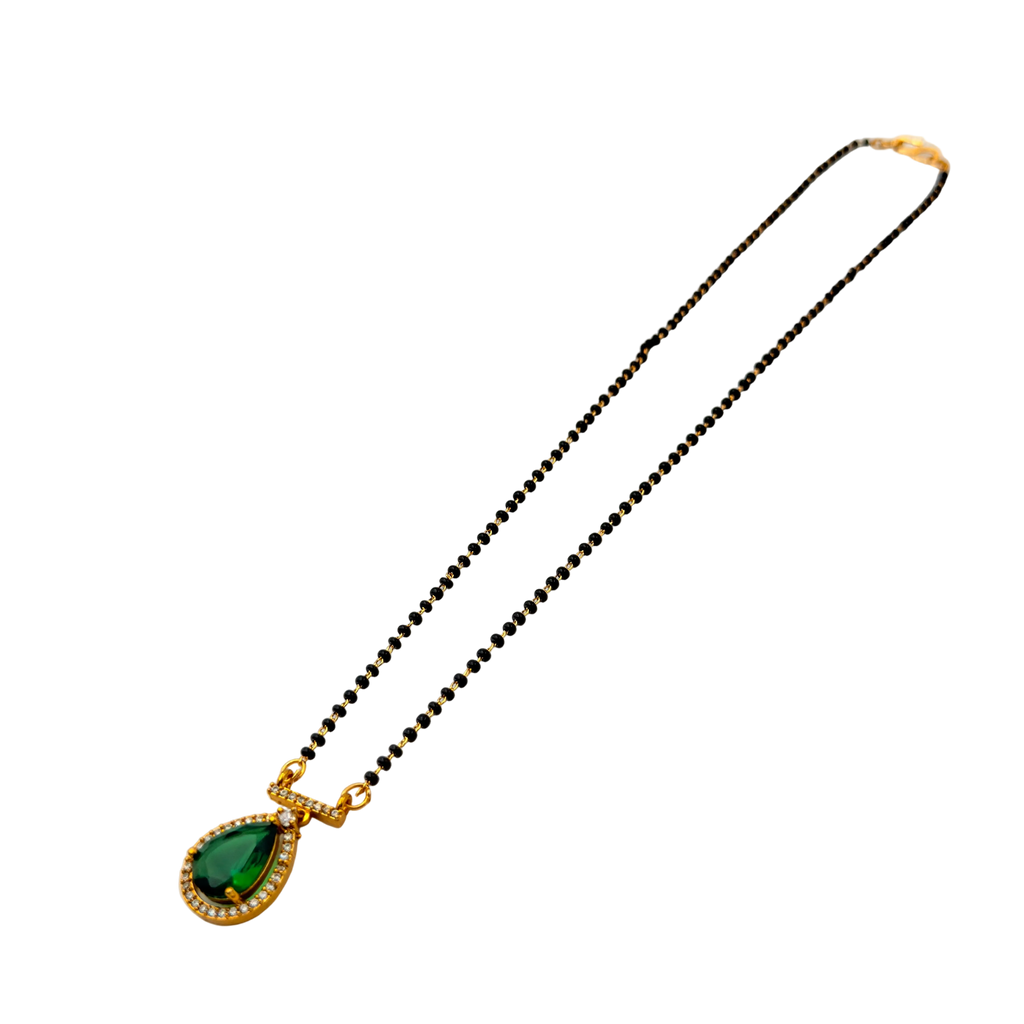 Emerald Drop Halo Mangalsutra Necklace