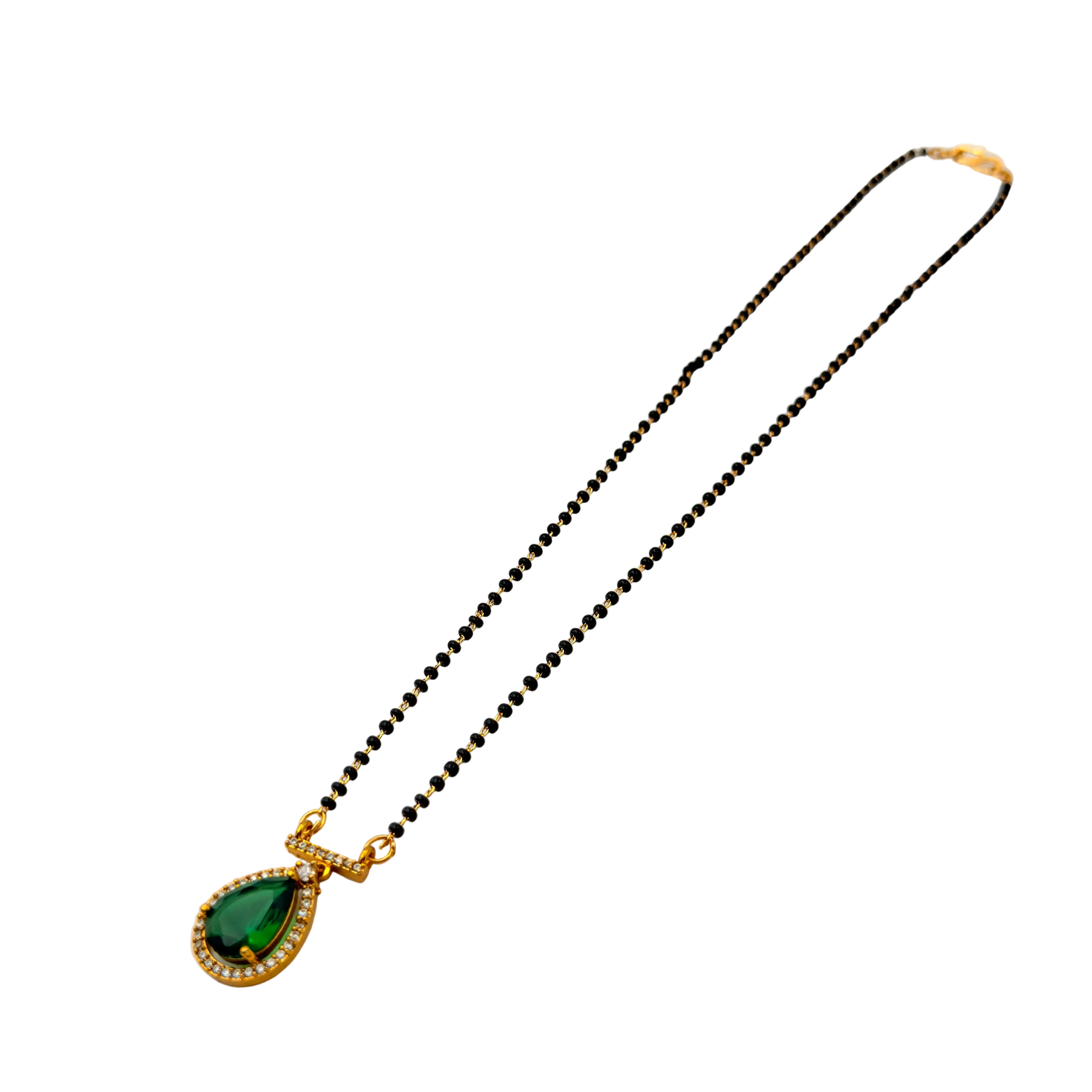 Emerald Drop Halo Mangalsutra Necklace