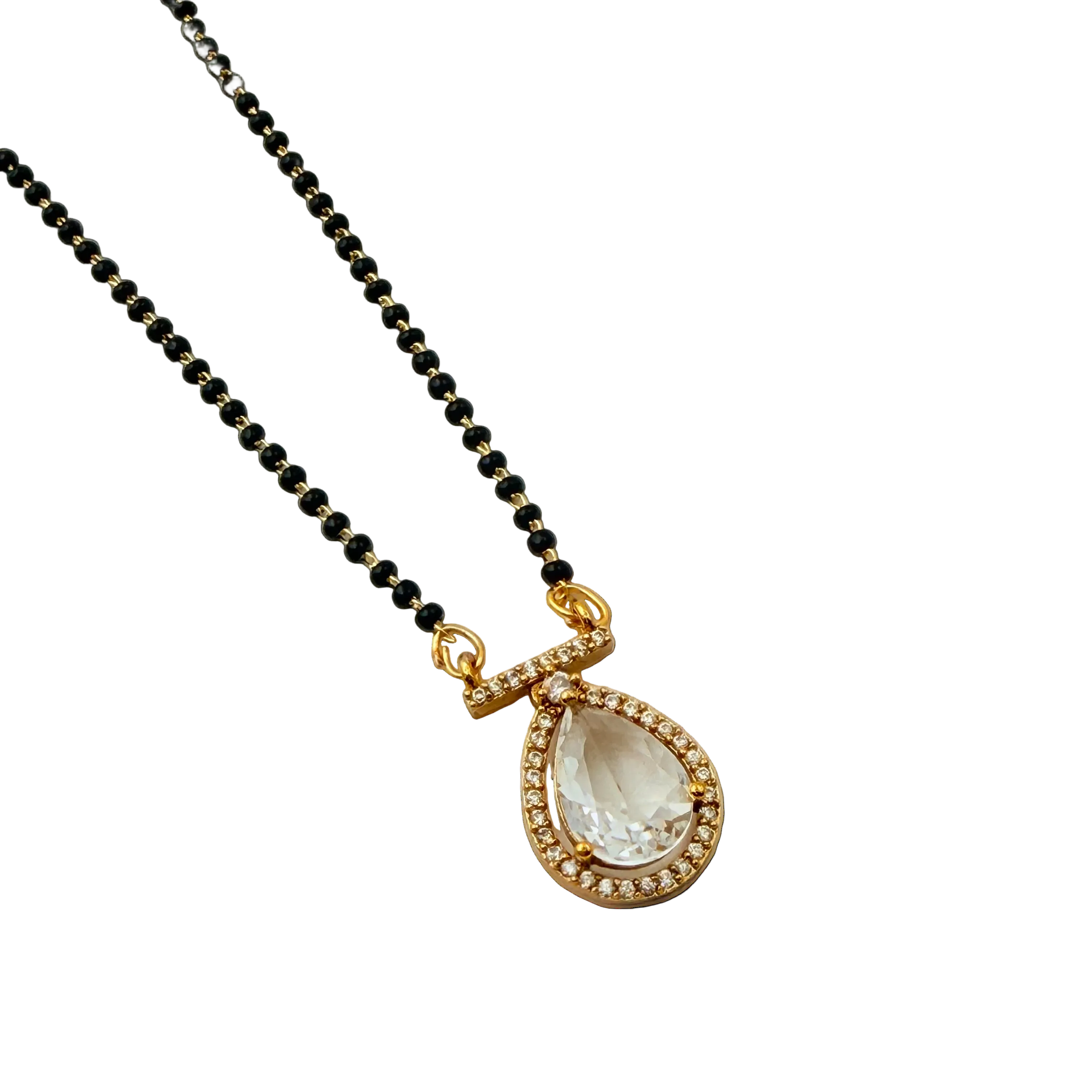 Crystal Teardrop Halo Mangalsutra Necklace