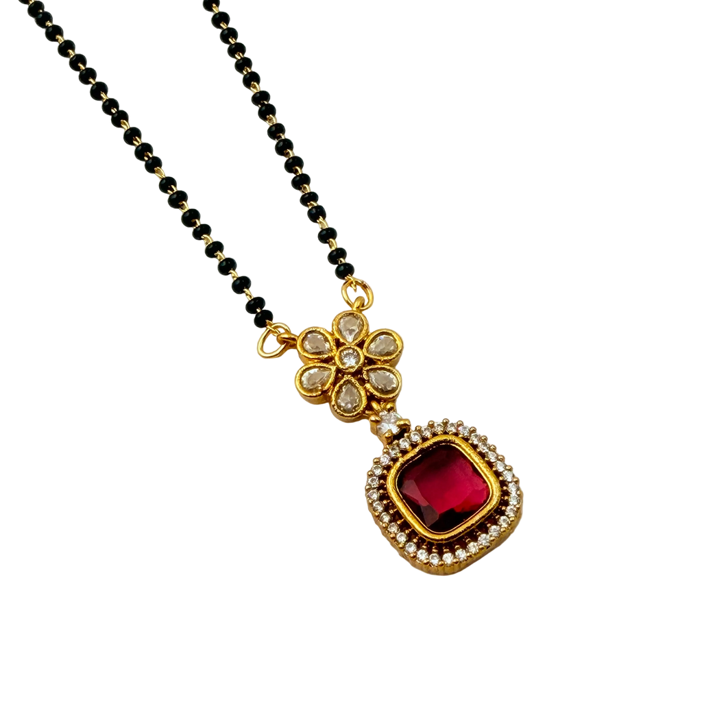 Floral Ruby Halo Mangalsutra Necklace