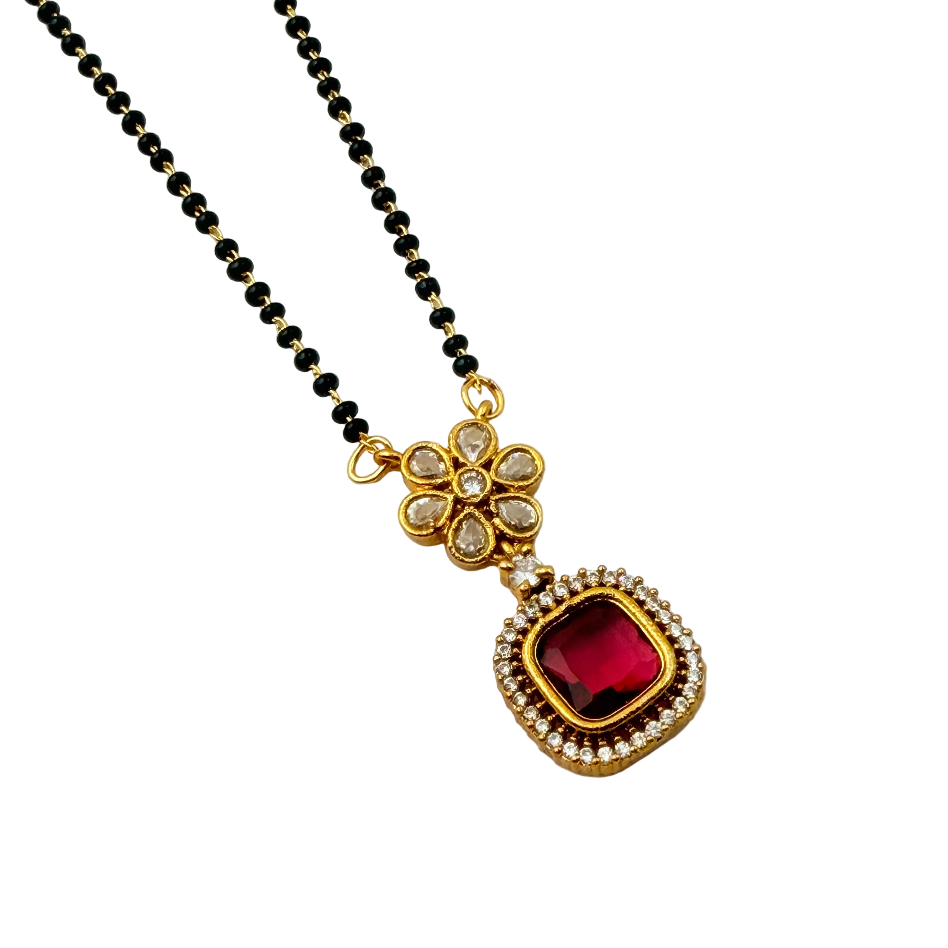 Floral Ruby Halo Mangalsutra Necklace
