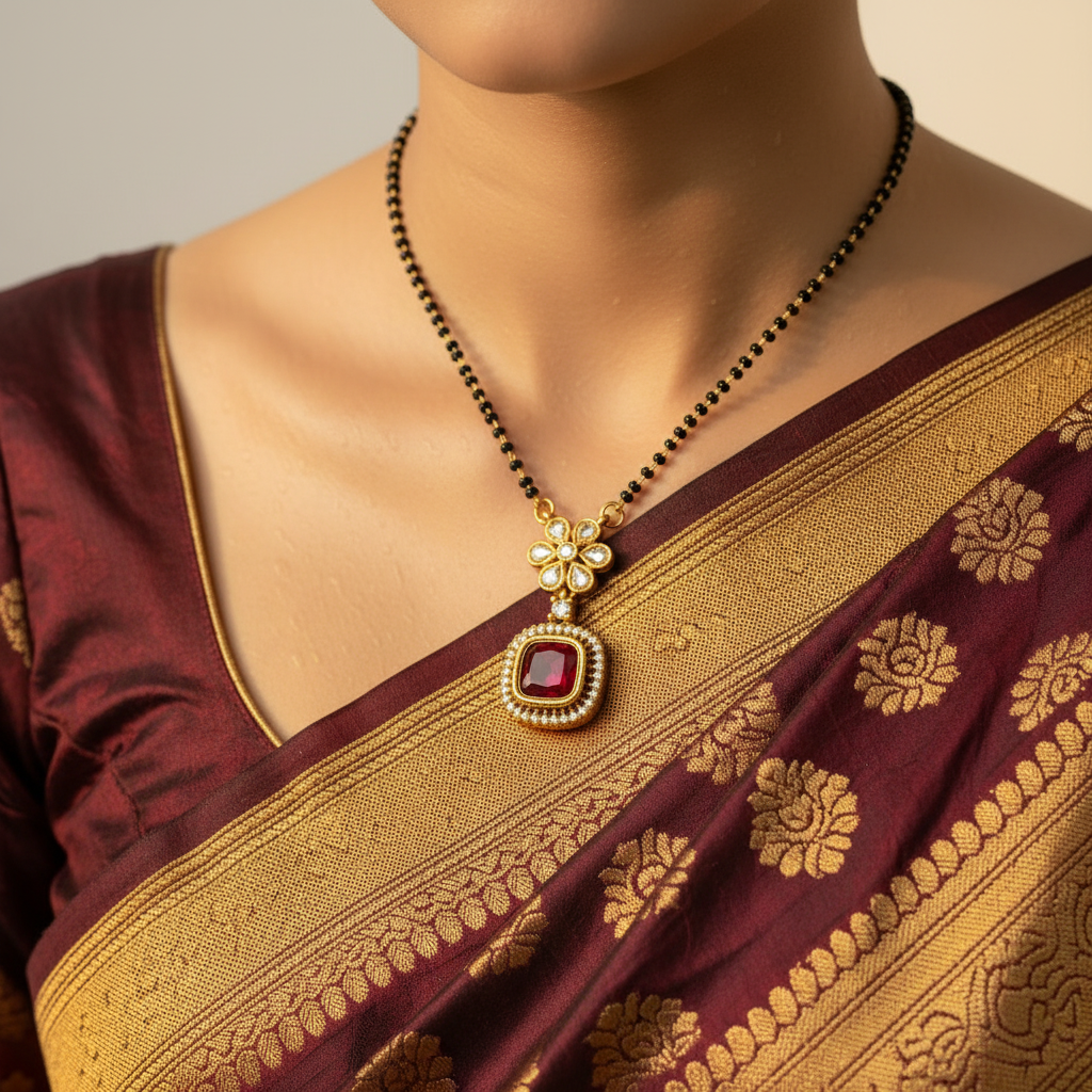Floral Ruby Halo Mangalsutra Necklace