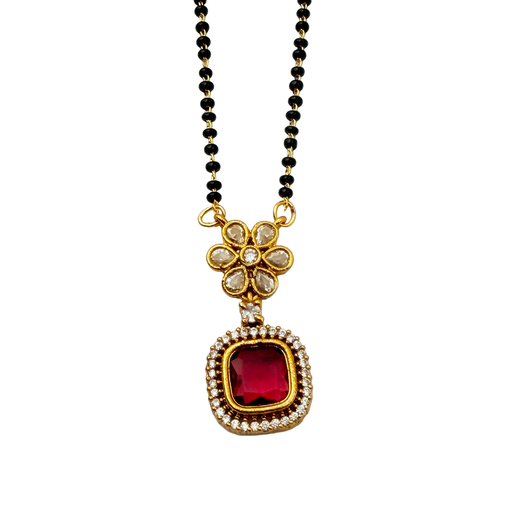 Floral Ruby Halo Mangalsutra Necklace