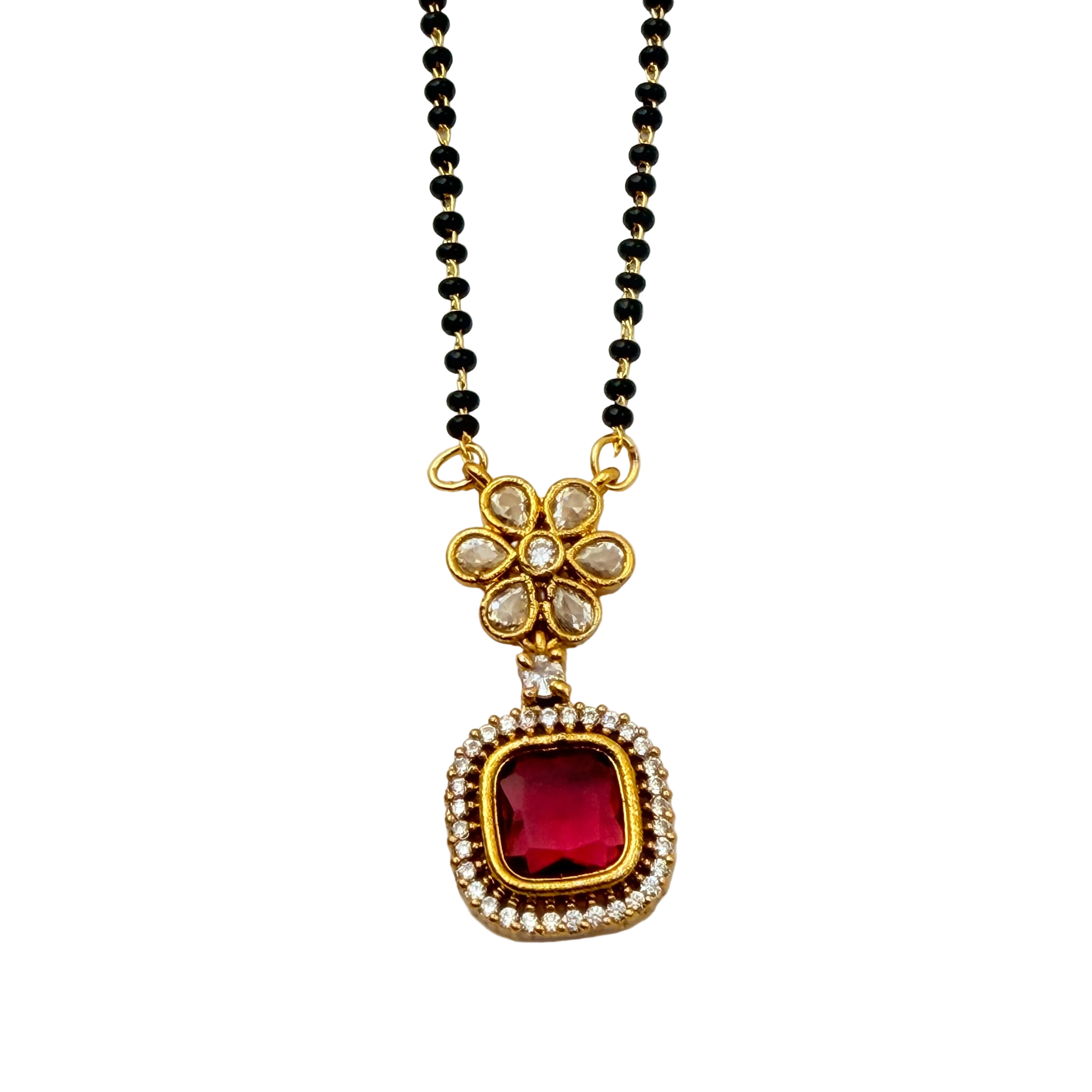 Floral Ruby Halo Mangalsutra Necklace