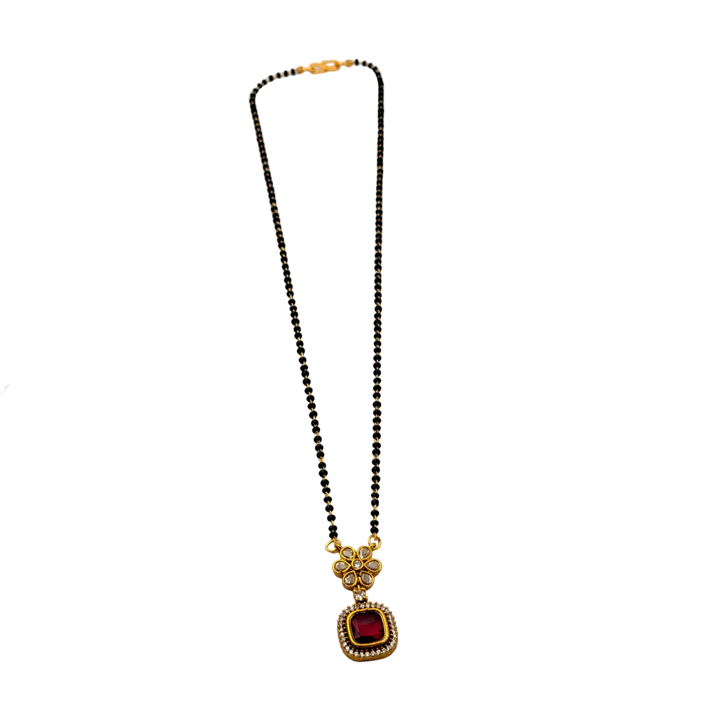 Floral Ruby Halo Mangalsutra Necklace