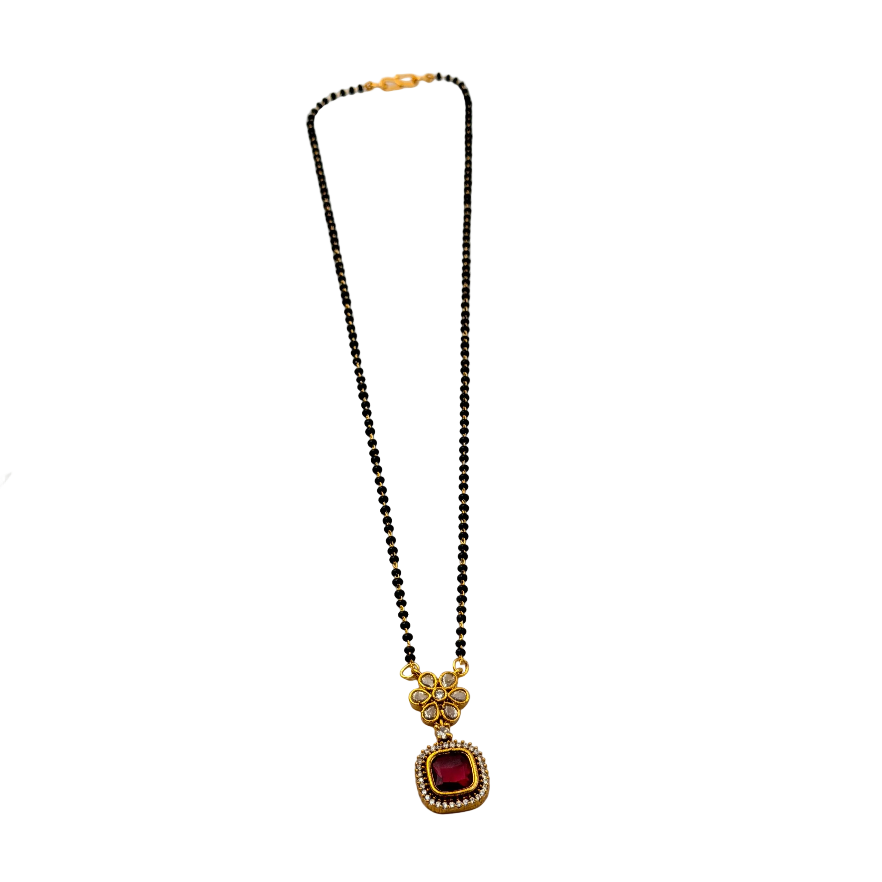 Floral Ruby Halo Mangalsutra Necklace