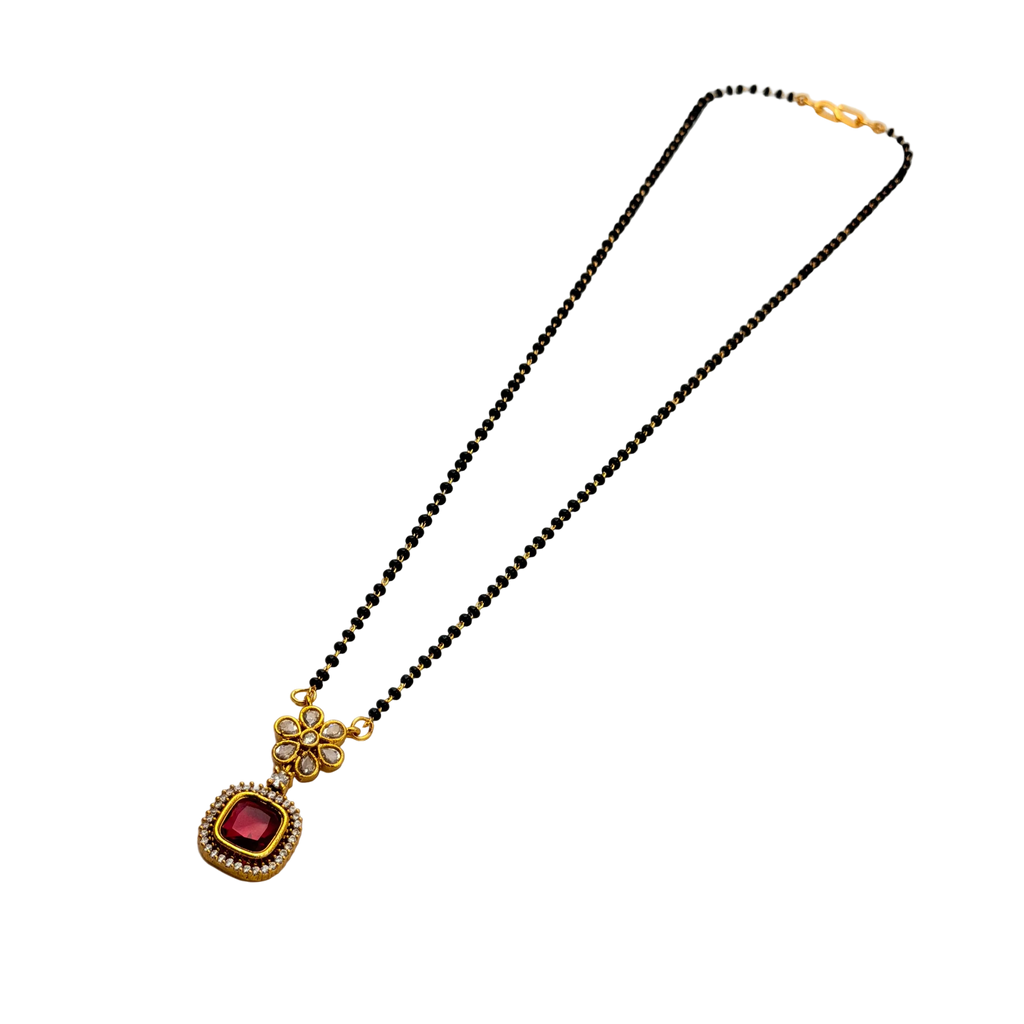Floral Ruby Halo Mangalsutra Necklace