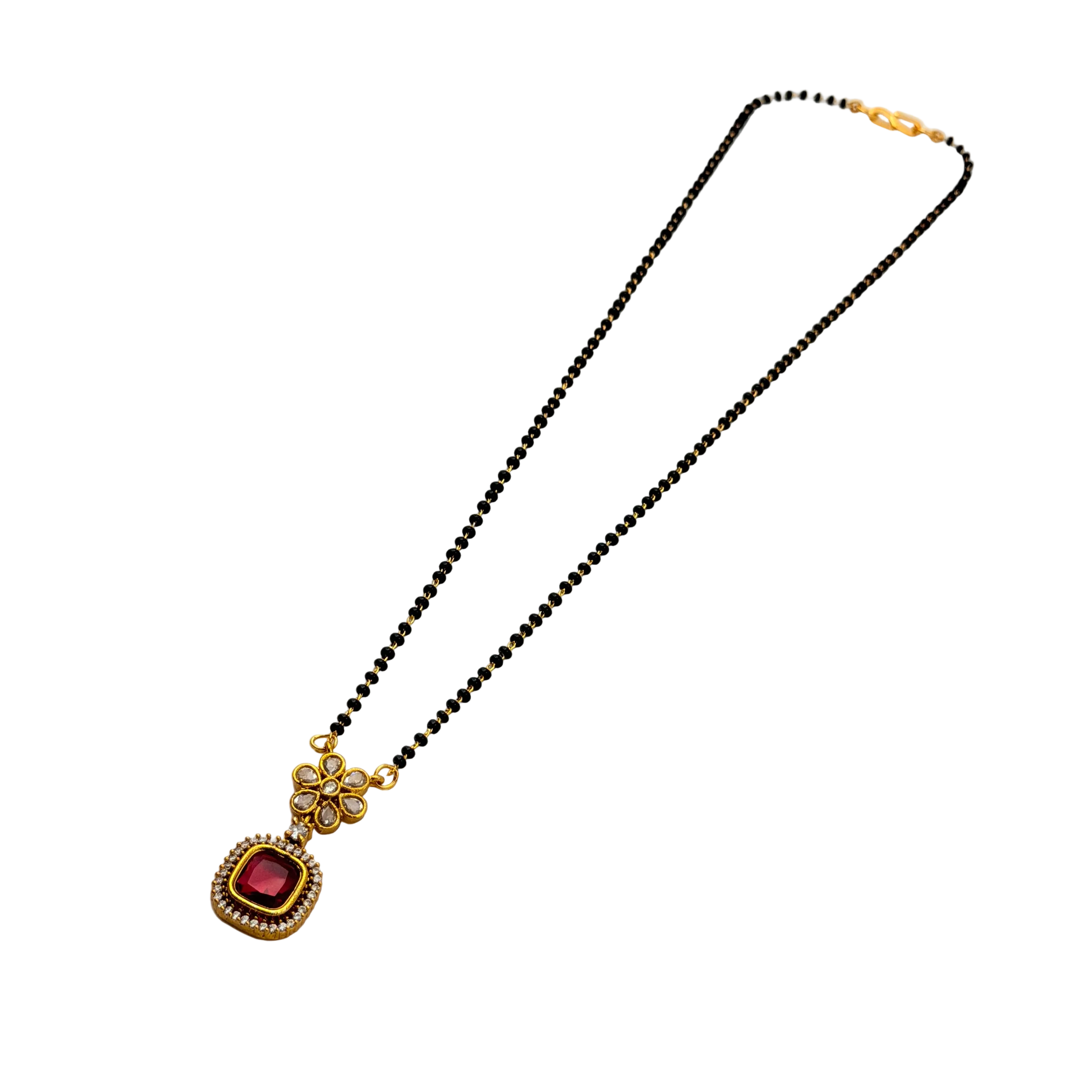 Floral Ruby Halo Mangalsutra Necklace
