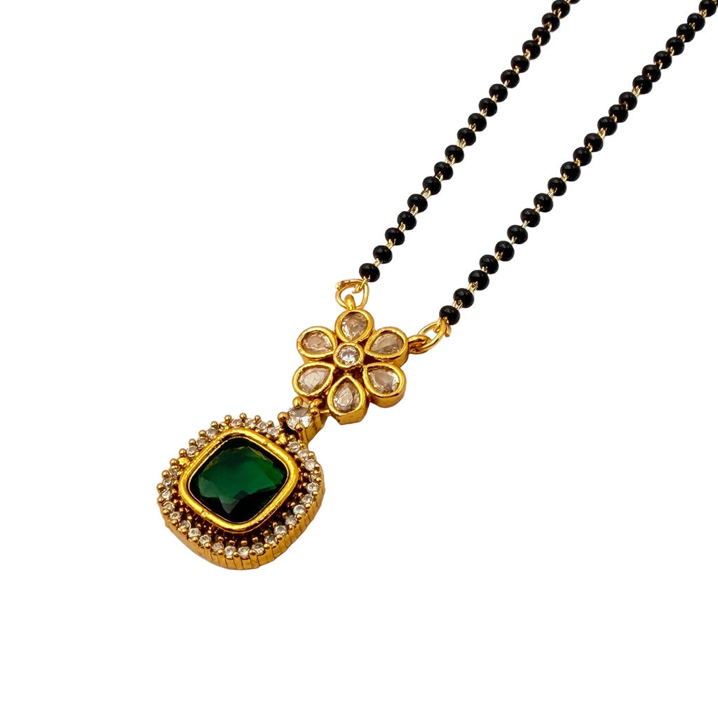 Floral Emerald Halo Mangalsutra Necklace