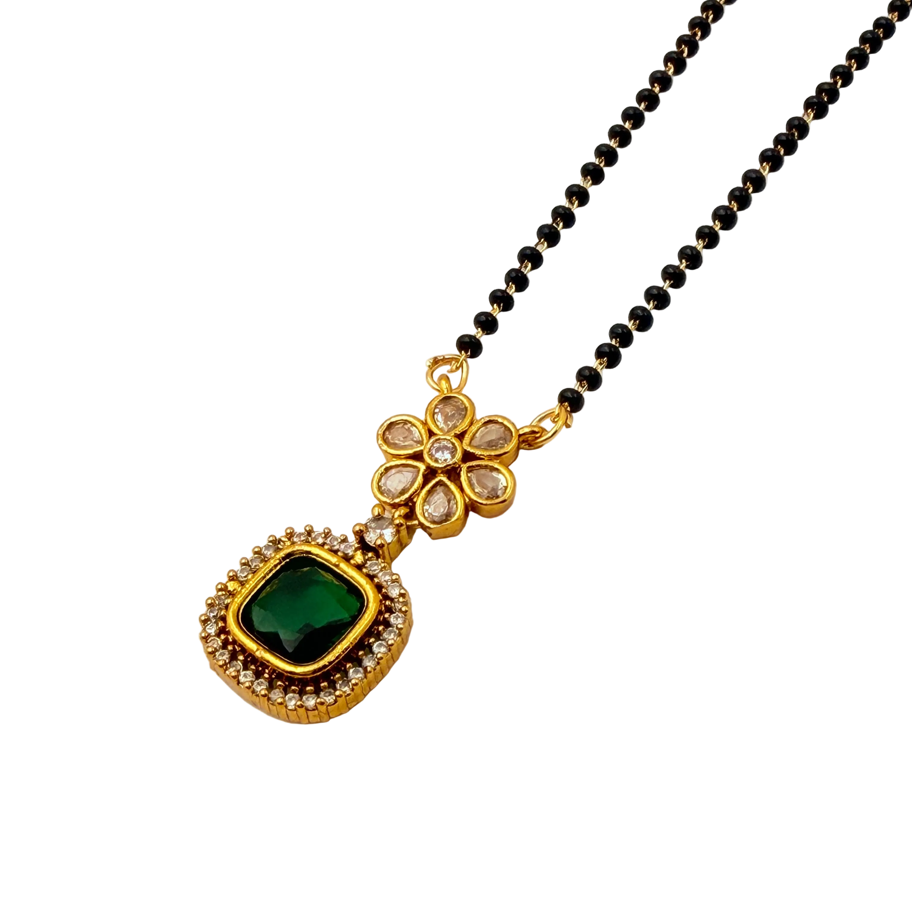 Floral Emerald Halo Mangalsutra Necklace