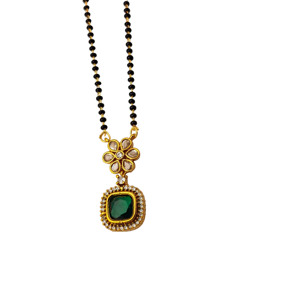Floral Emerald Halo Mangalsutra Necklace