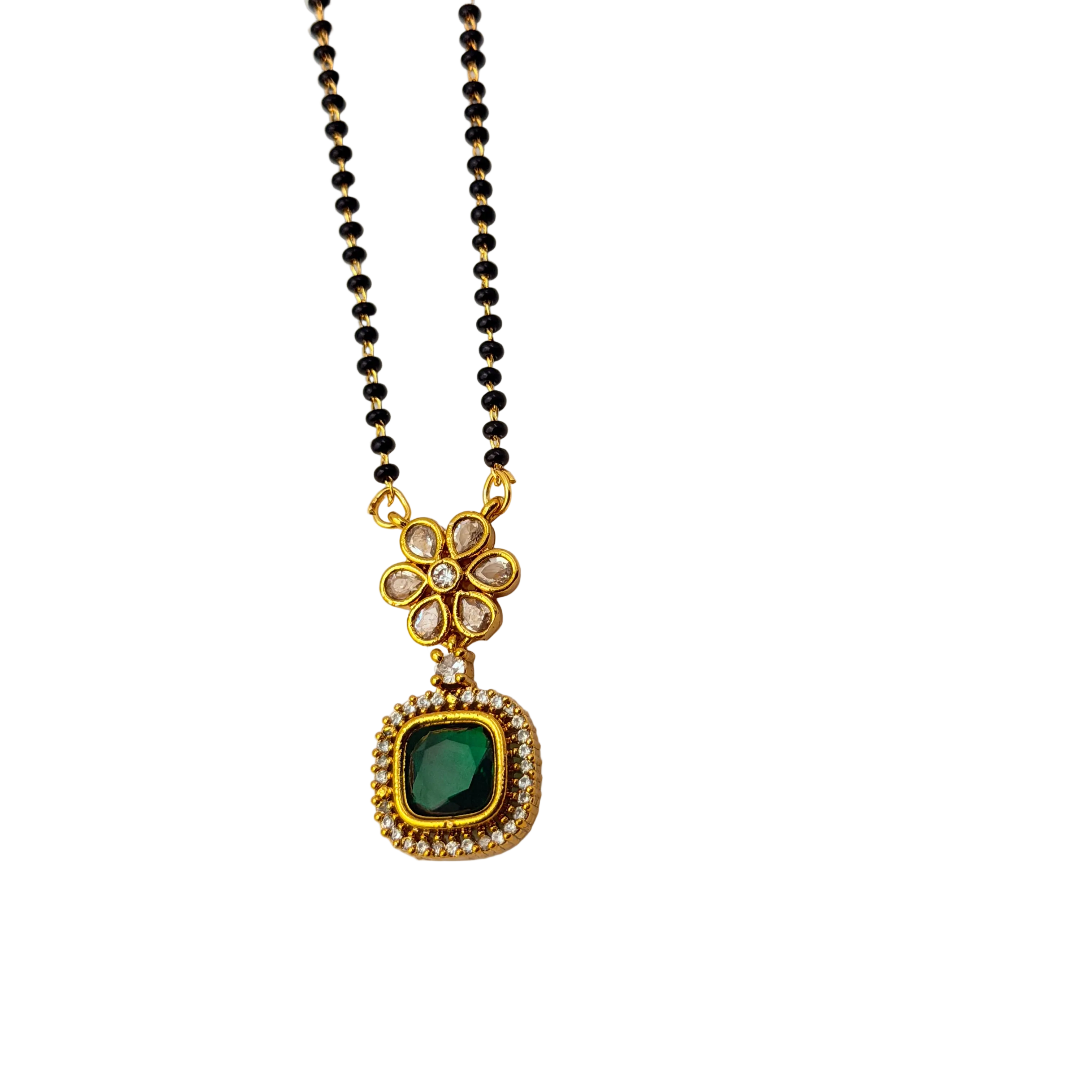 Floral Emerald Halo Mangalsutra Necklace