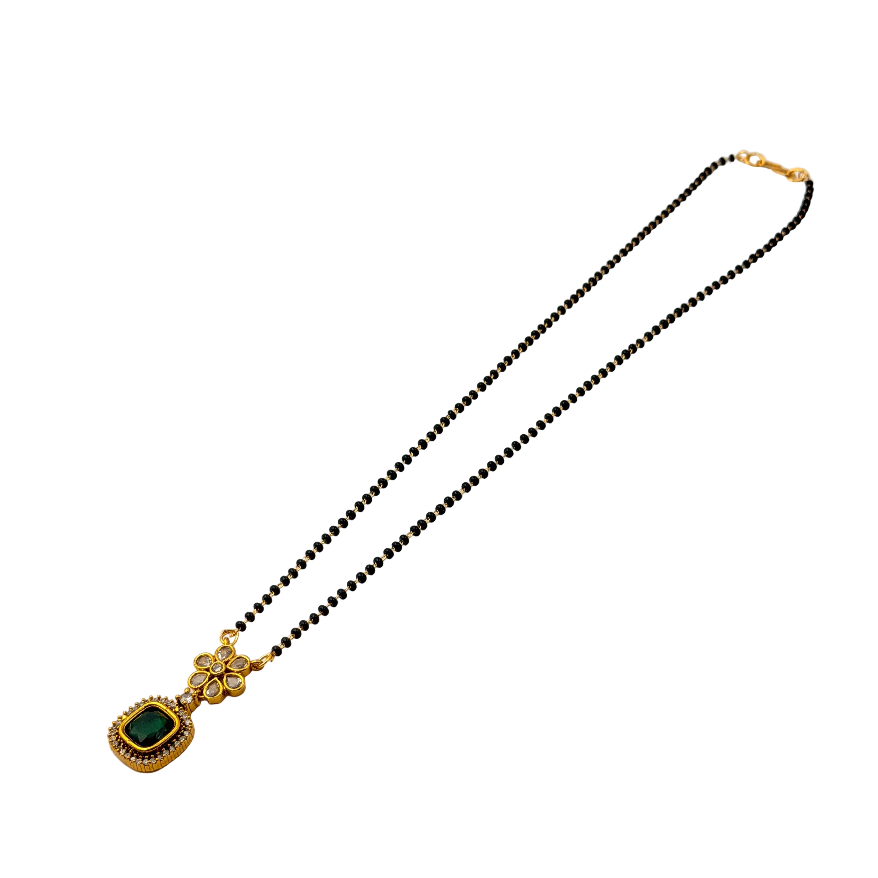 Floral Emerald Halo Mangalsutra Necklace