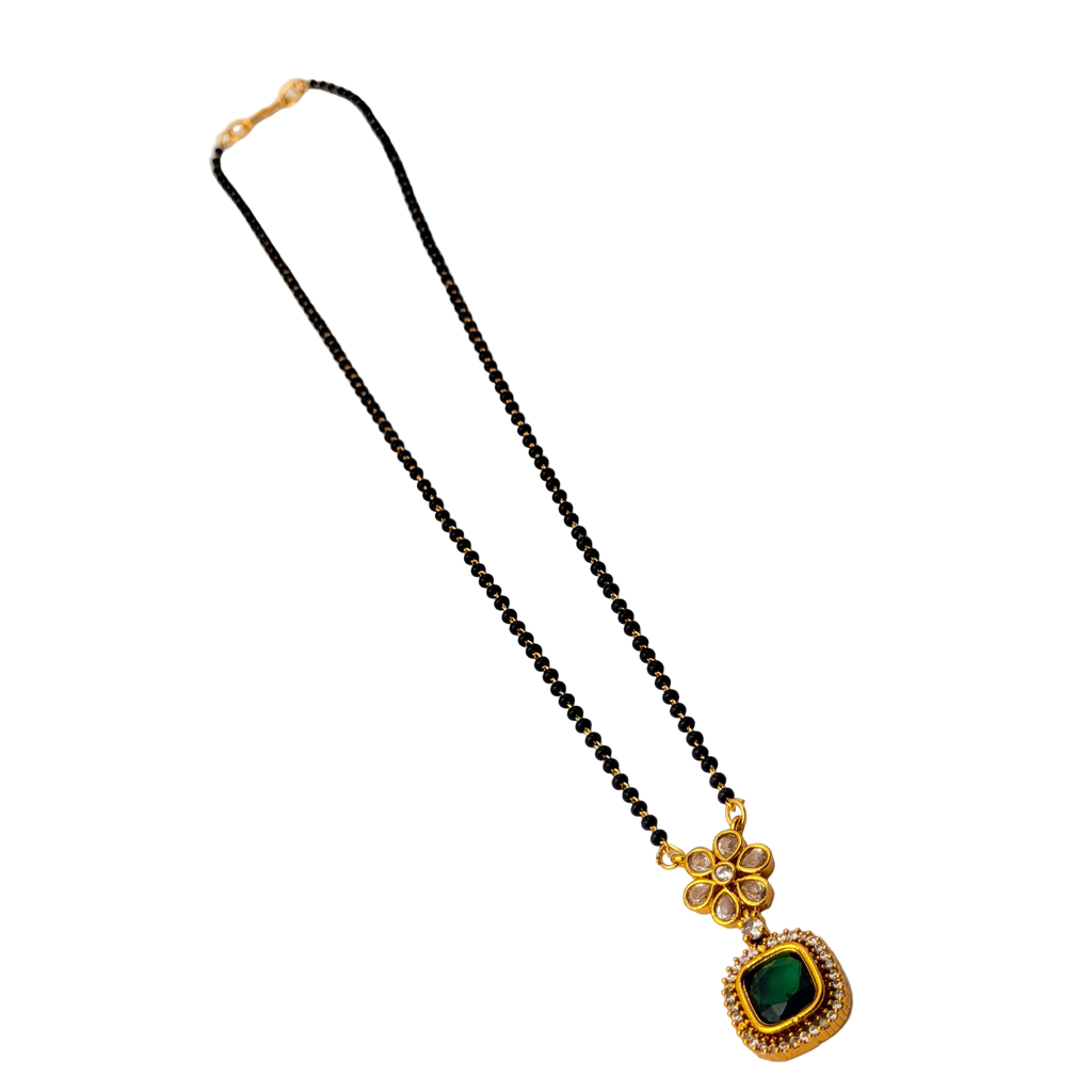 Floral Emerald Halo Mangalsutra Necklace