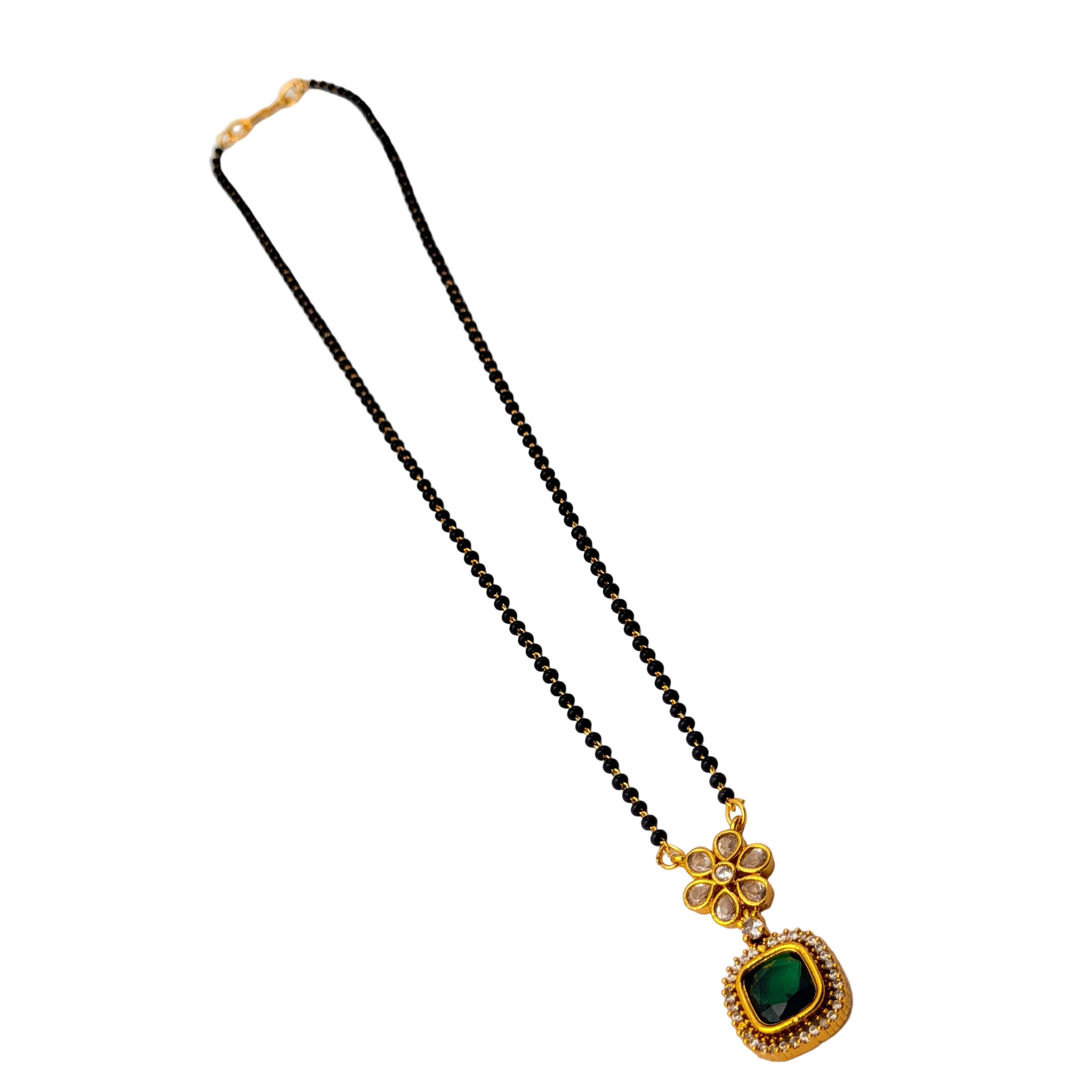 Floral Emerald Halo Mangalsutra Necklace