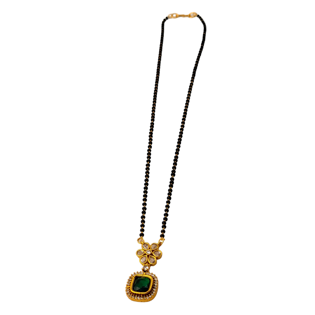Floral Emerald Halo Mangalsutra Necklace