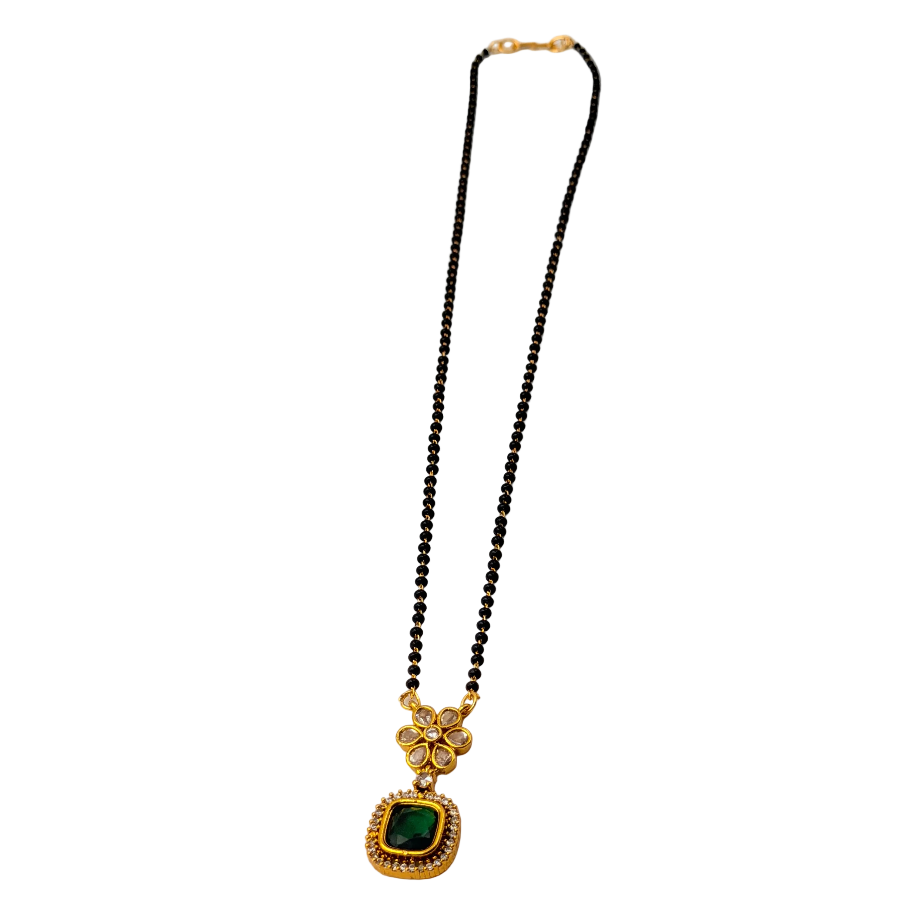 Floral Emerald Halo Mangalsutra Necklace