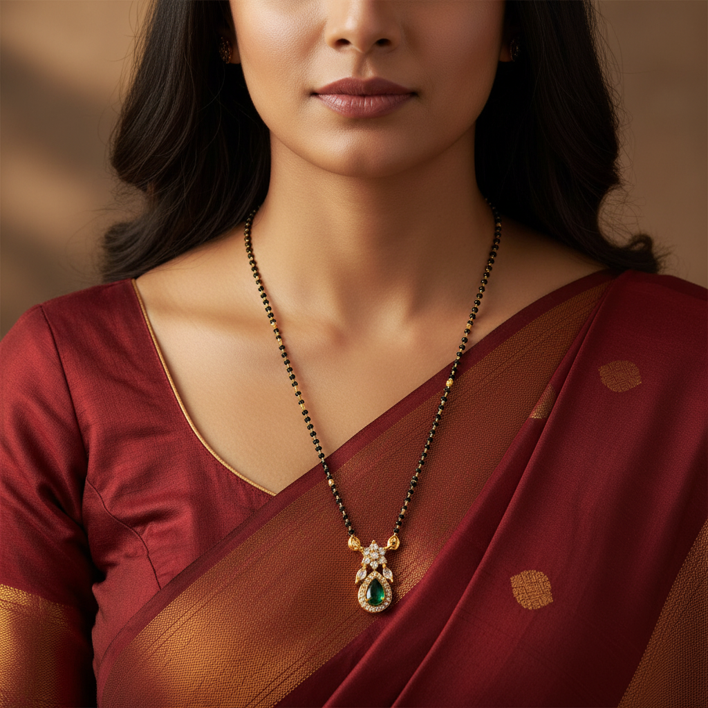 Emerald Bloom Drop Mangalsutra Necklace
