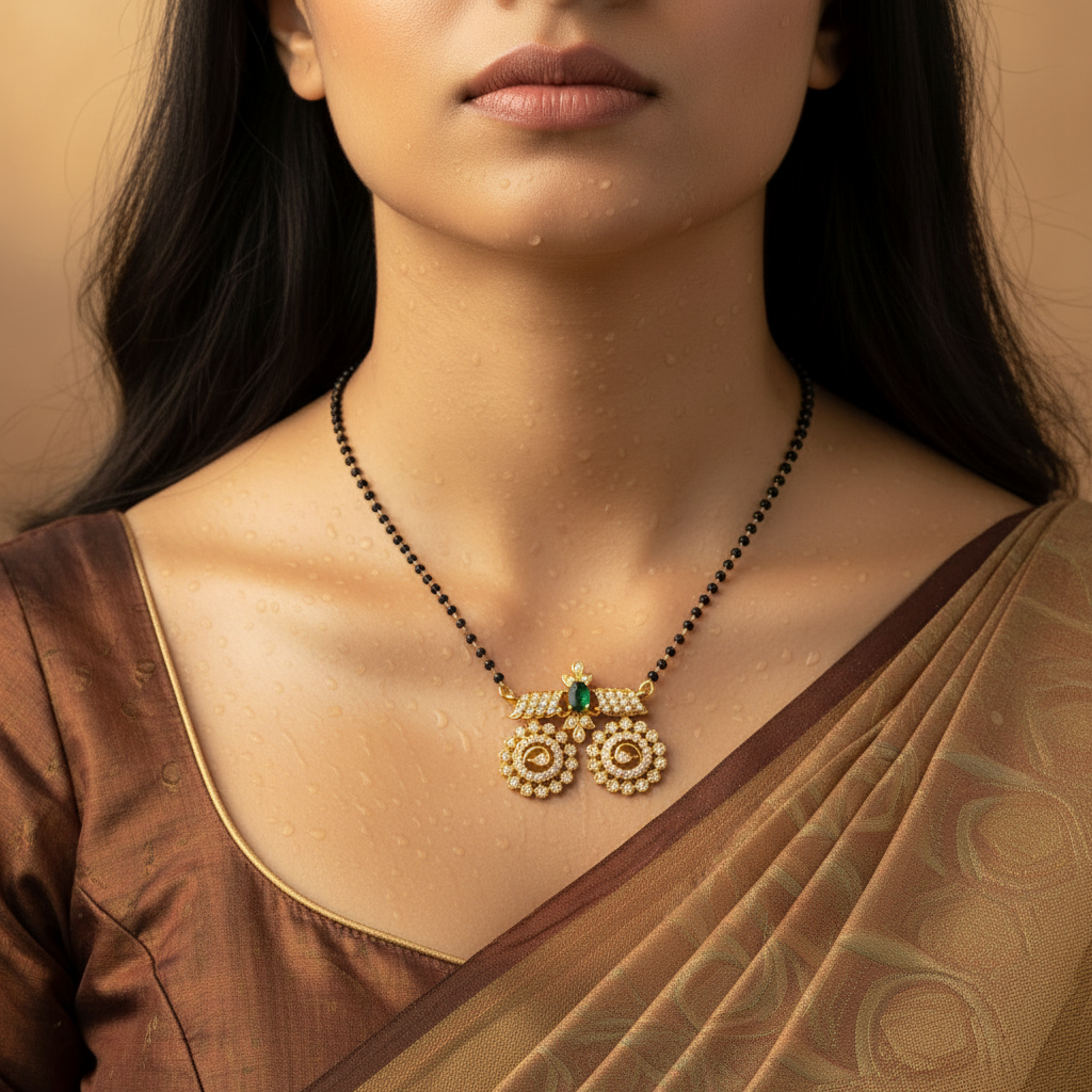 Royal Emerald Dual Peacock Mangalsutra Necklace