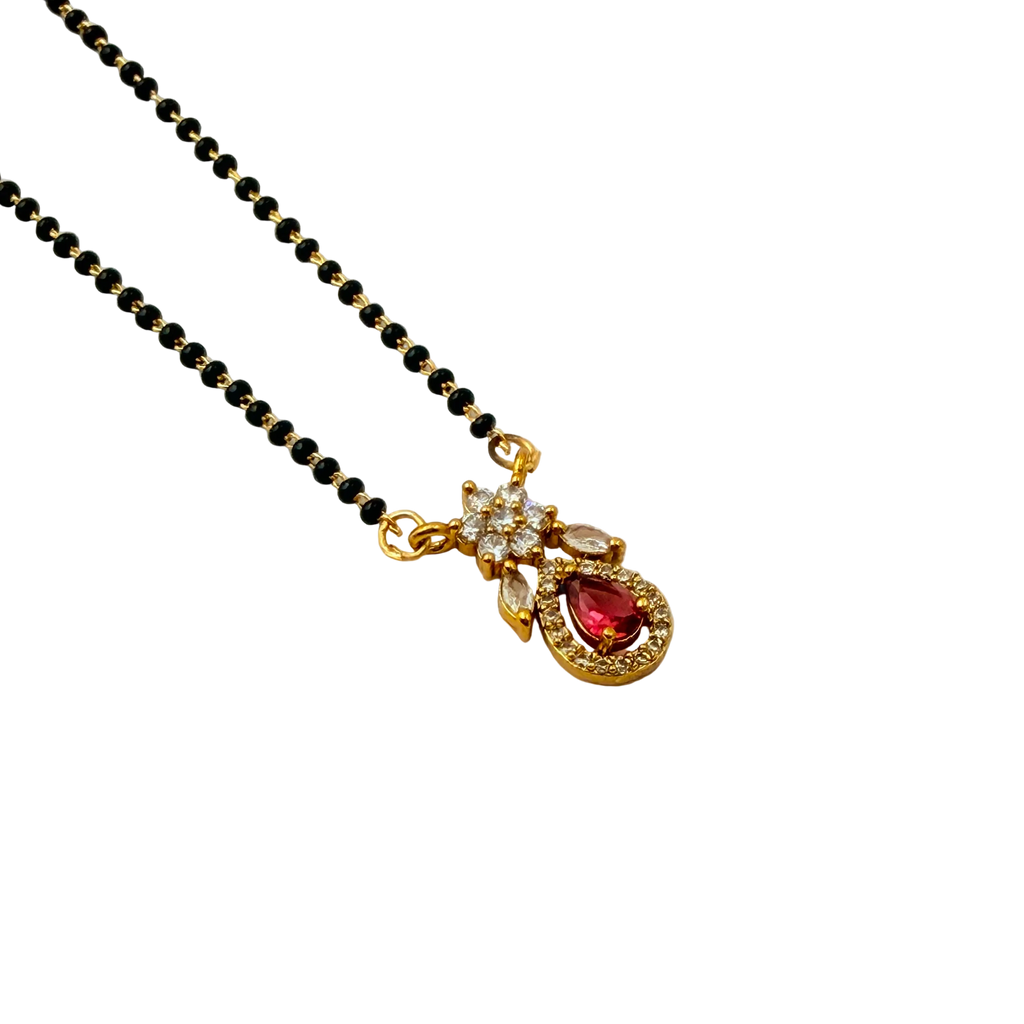 Ruby Teardrop Floral Mangalsutra Necklace