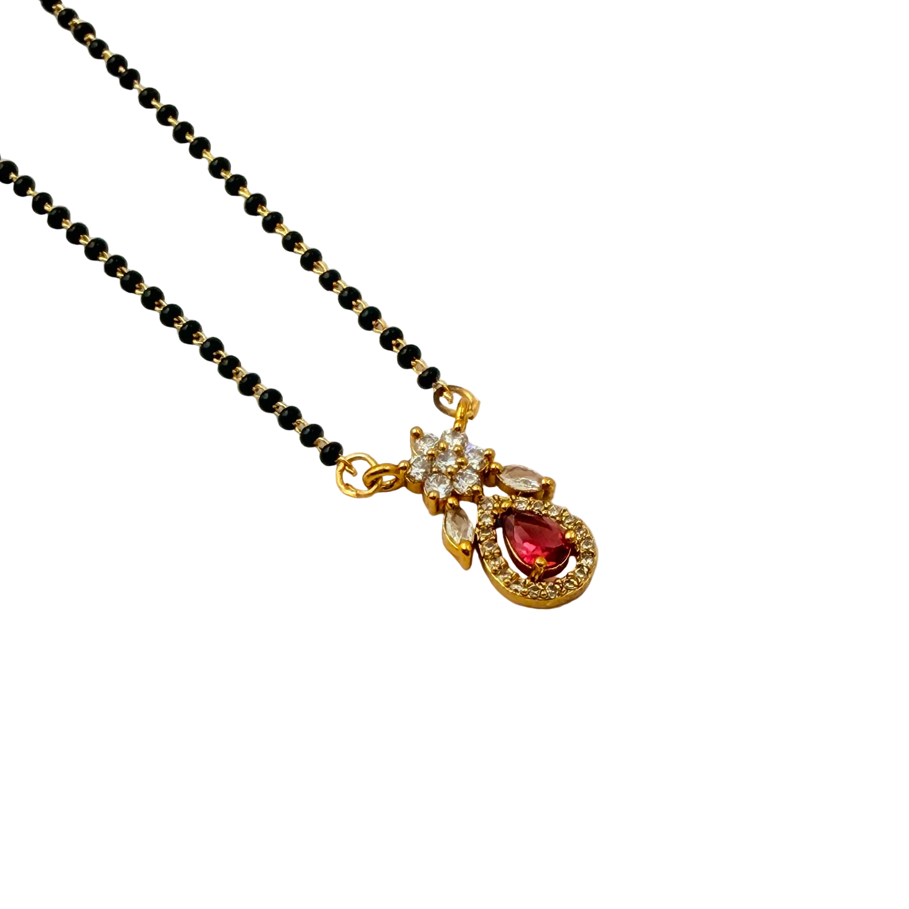 Ruby Teardrop Floral Mangalsutra Necklace