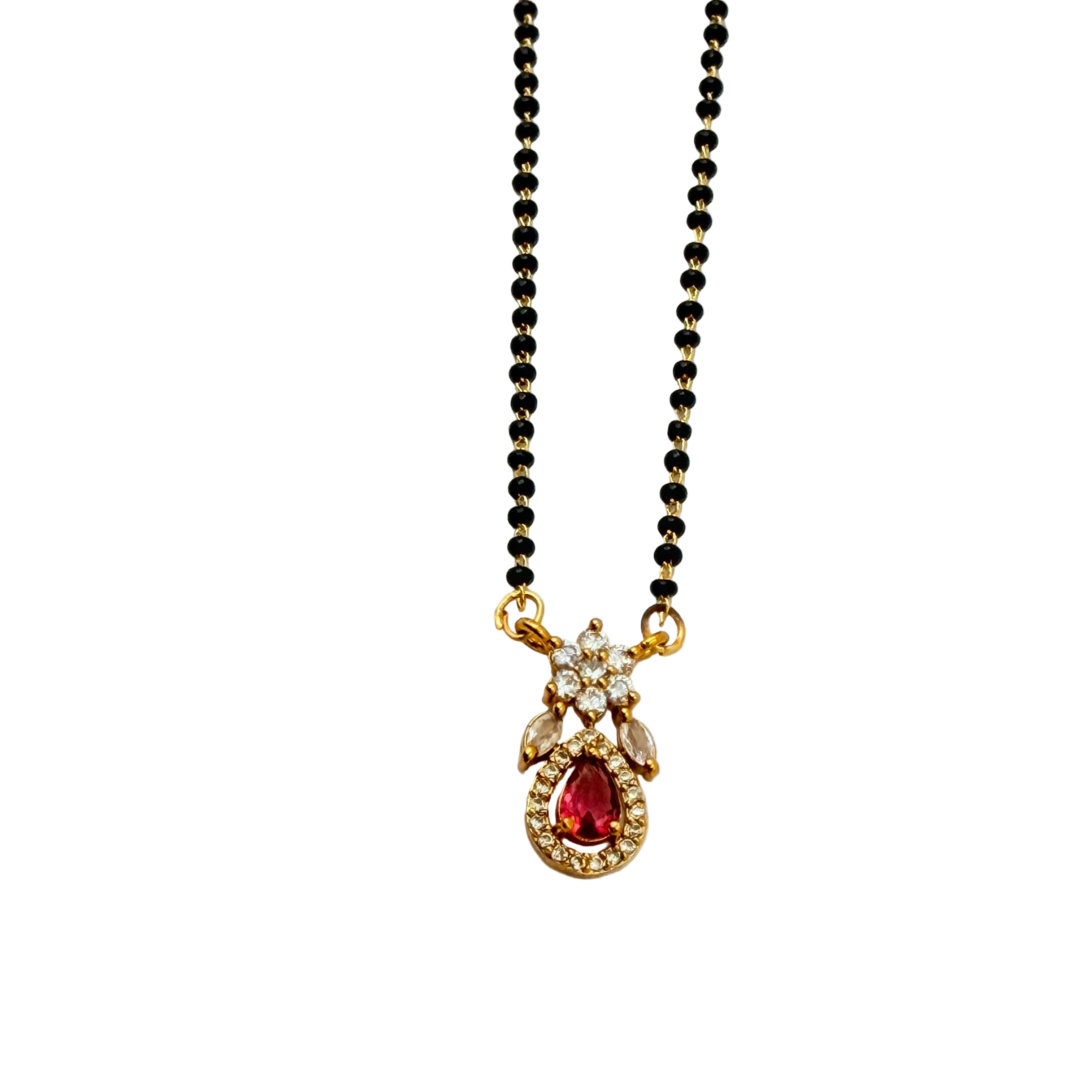 Ruby Teardrop Floral Mangalsutra Necklace