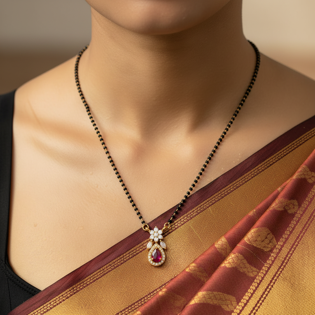 Ruby Teardrop Floral Mangalsutra Necklace