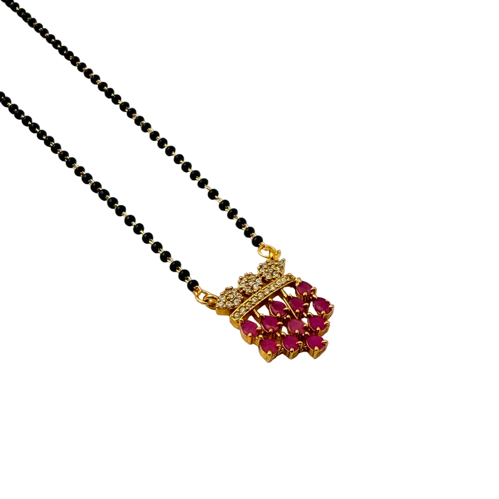 Ruby Cluster Crown Mangalsutra Necklace