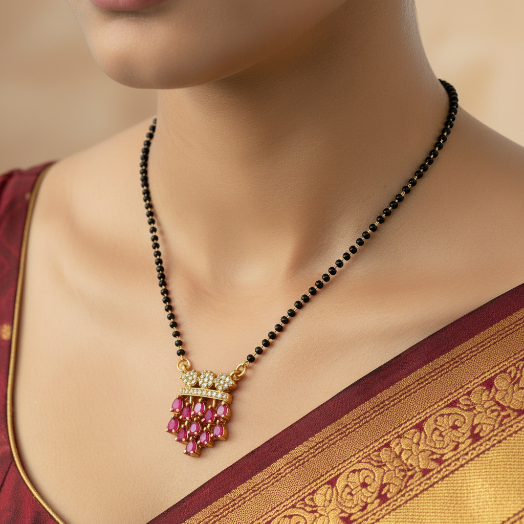 Ruby Cluster Crown Mangalsutra Necklace
