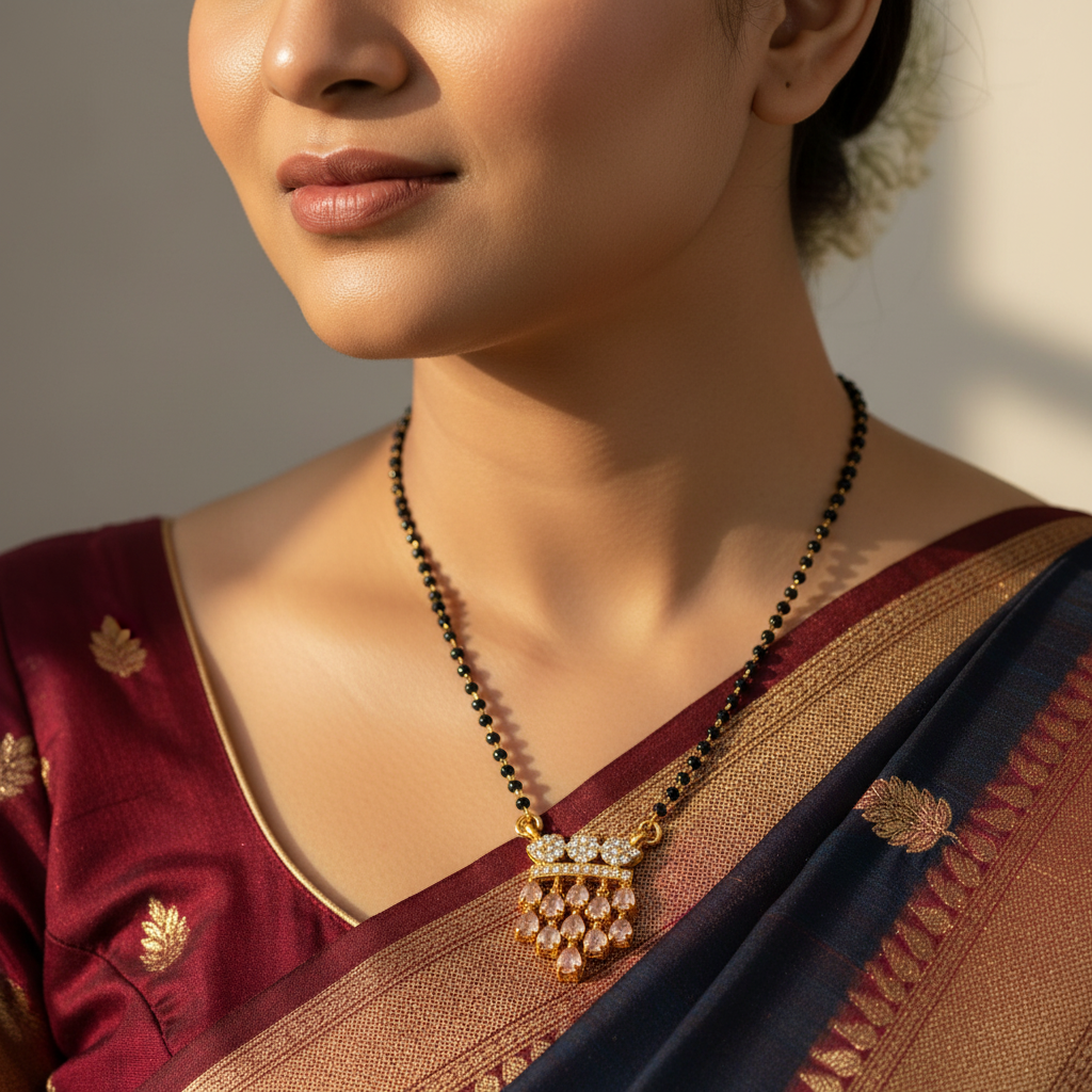 Champagne Crystal Crown Mangalsutra Necklace
