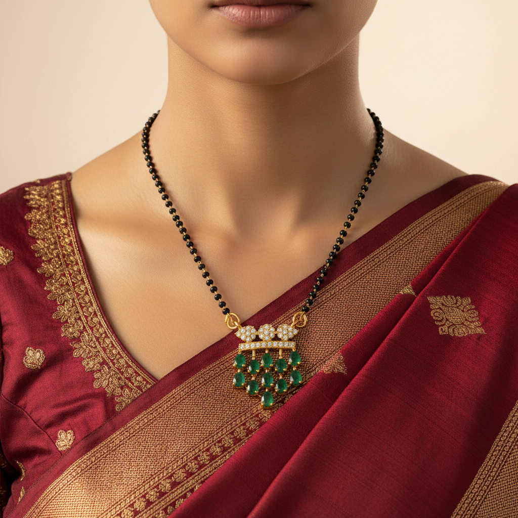 Emerald Drop Crown Mangalsutra Necklace
