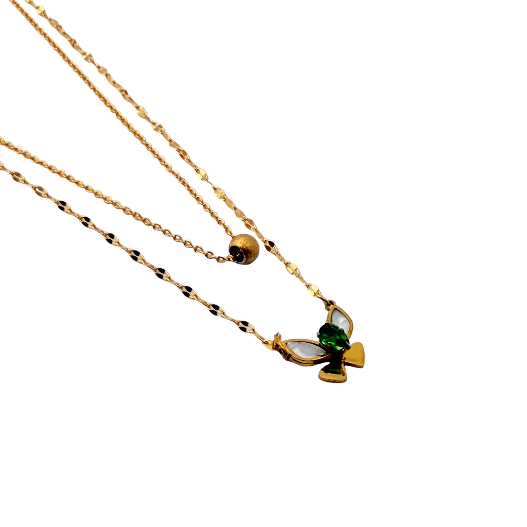 Emerald Bow Layered Necklace Set