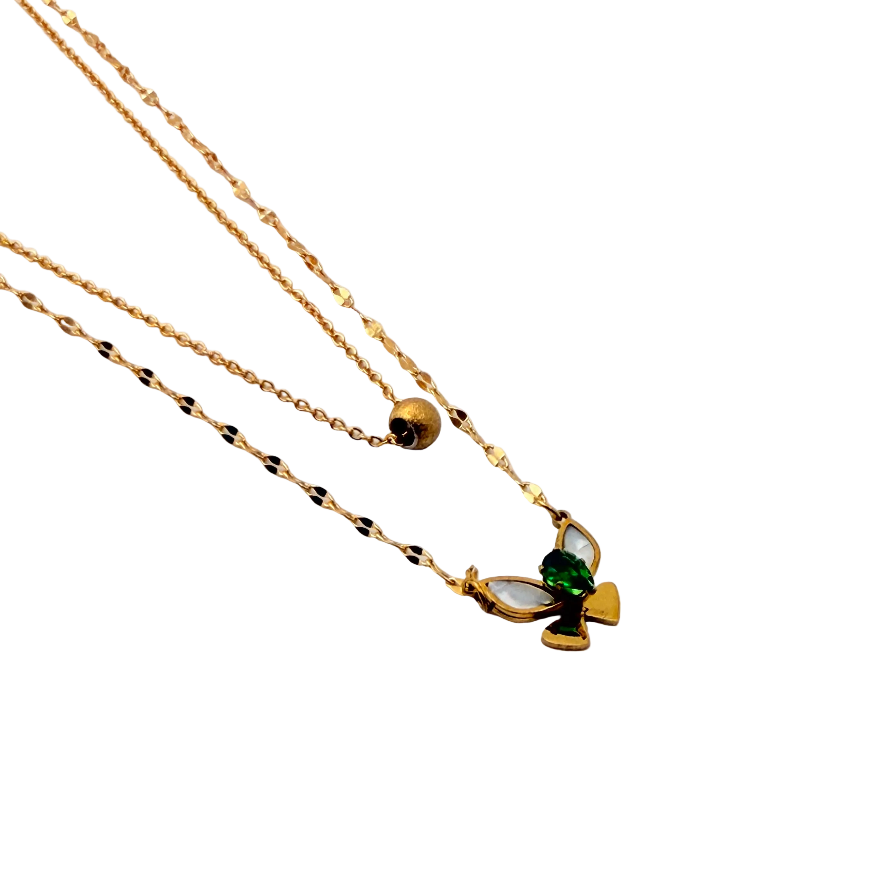 Emerald Bow Layered Necklace Set