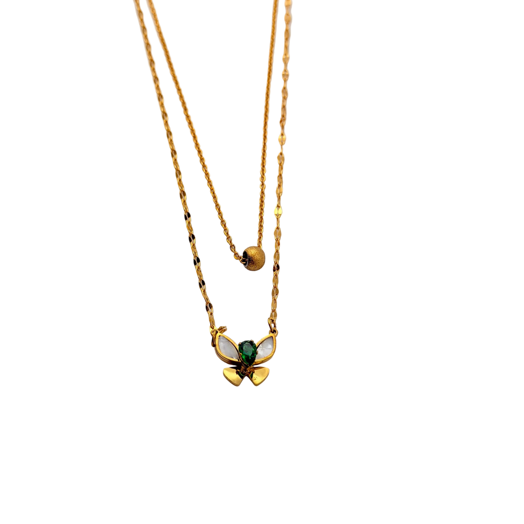 Emerald Bow Layered Necklace Set