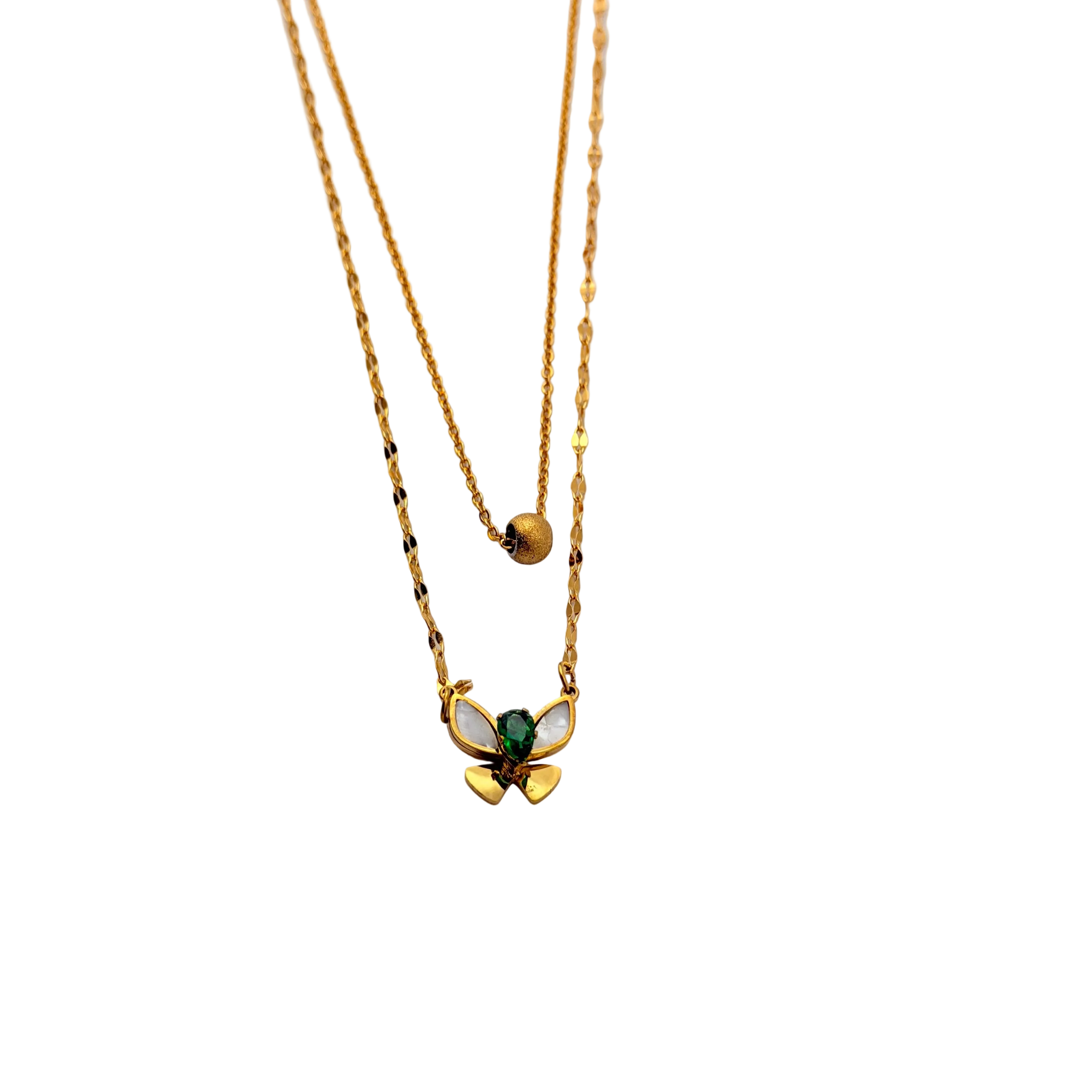 Emerald Bow Layered Necklace Set