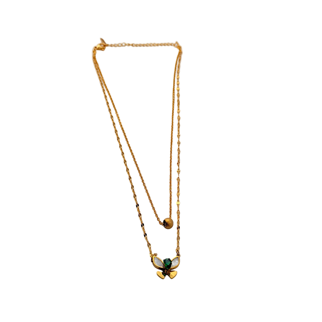 Emerald Bow Layered Necklace Set