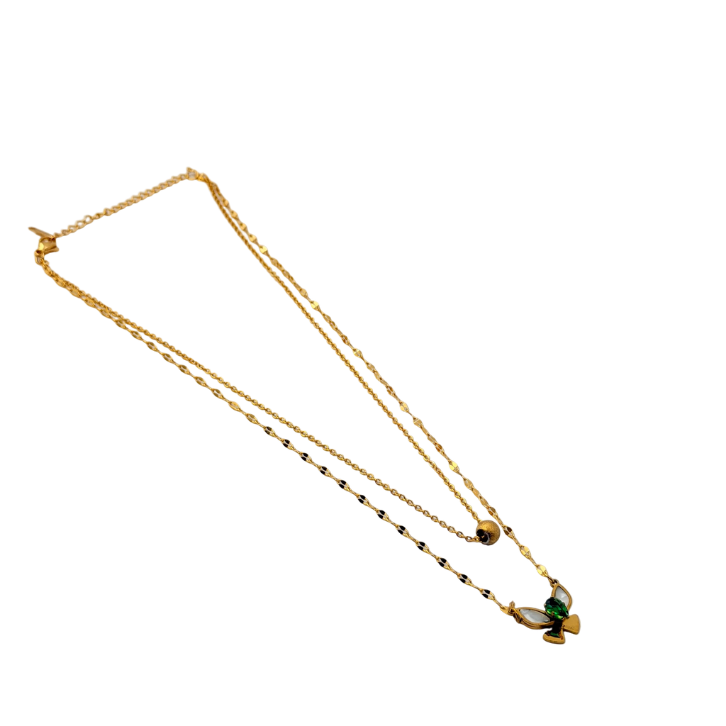 Emerald Bow Layered Necklace Set