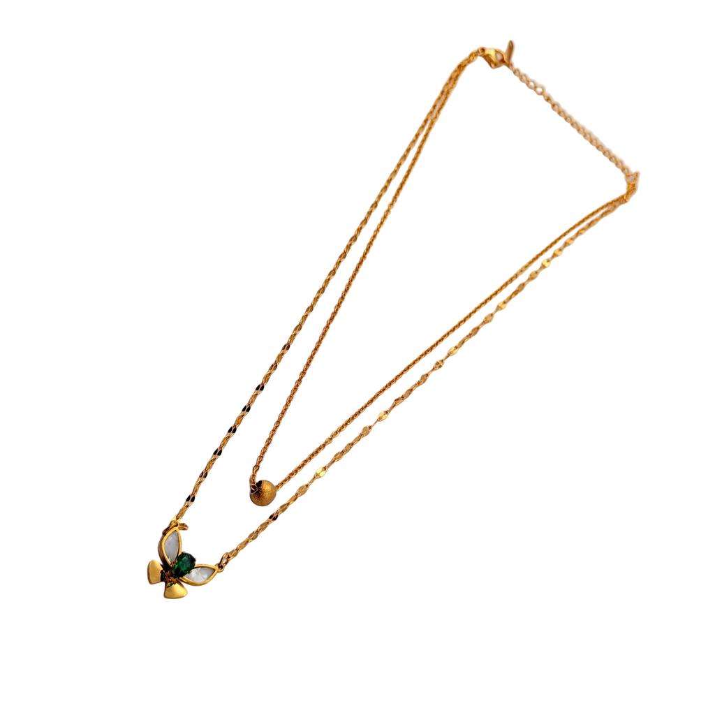 Emerald Bow Layered Necklace Set