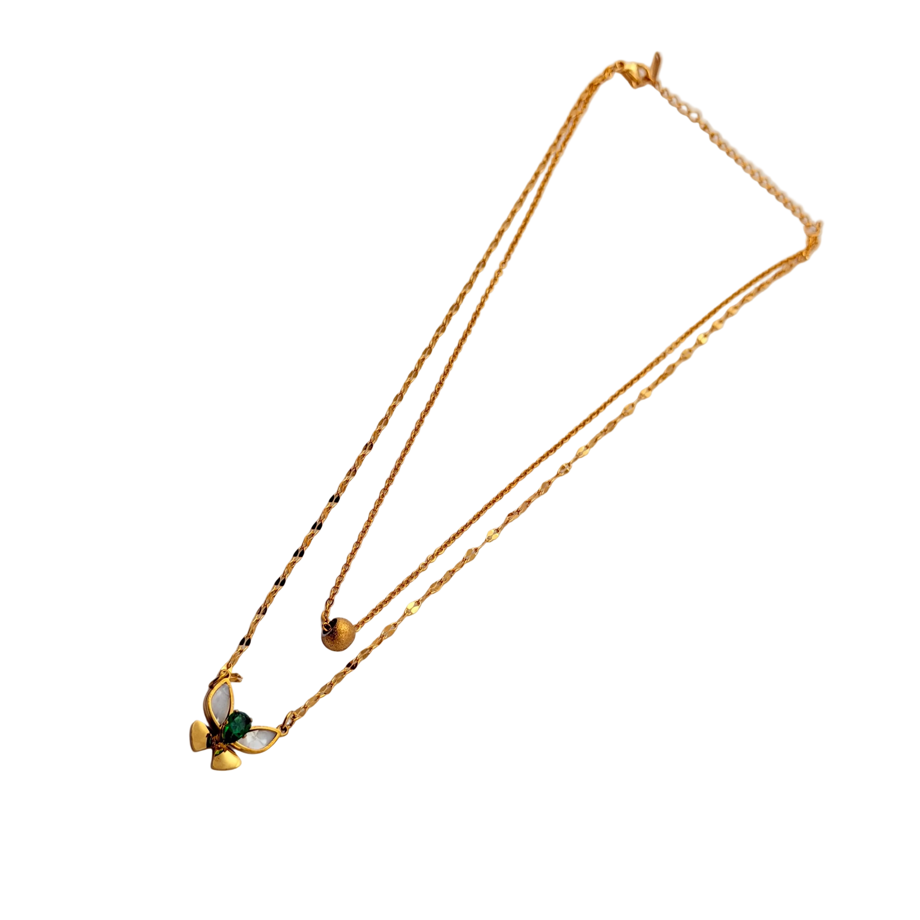 Emerald Bow Layered Necklace Set