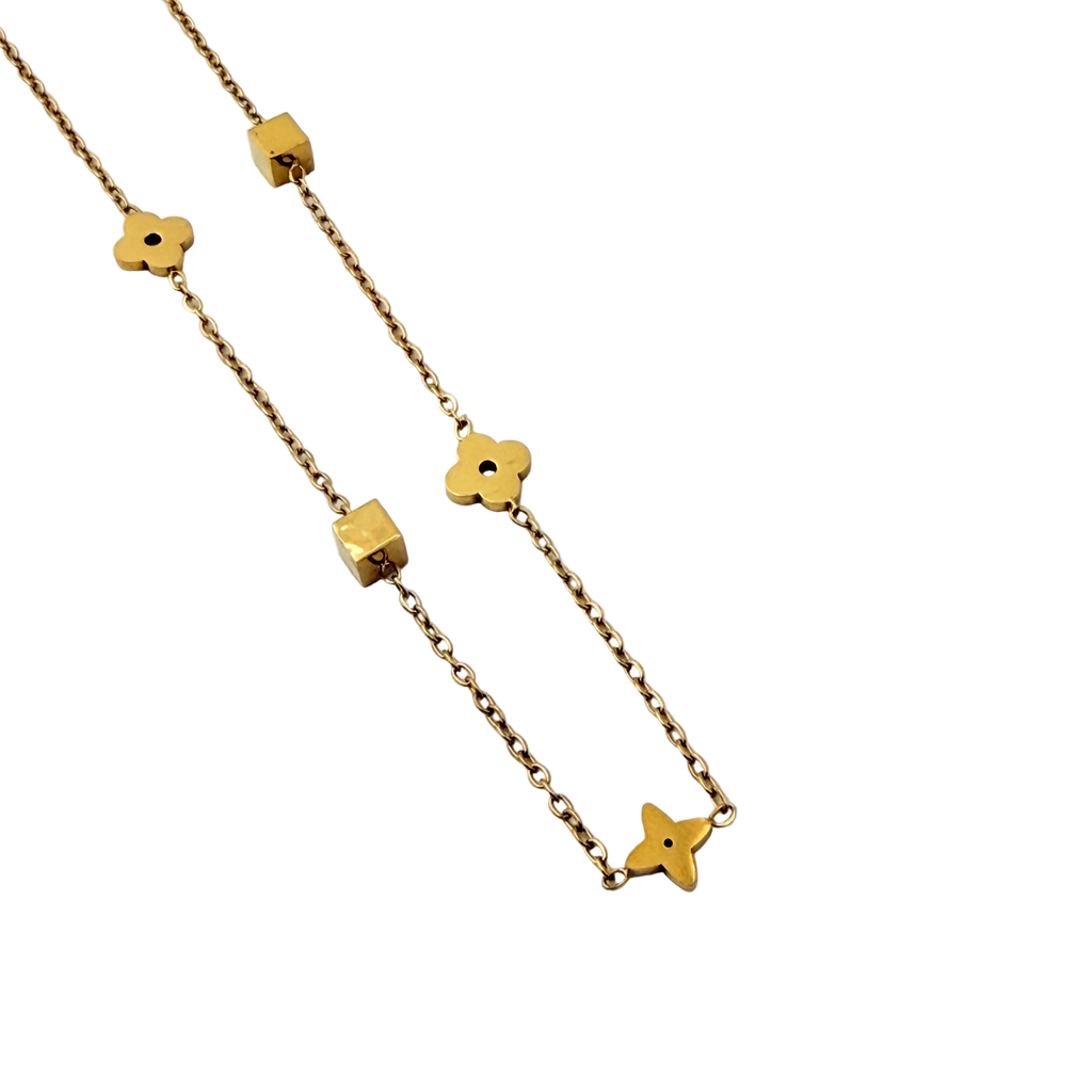 Floral & Geometric Dual-Layer Necklace