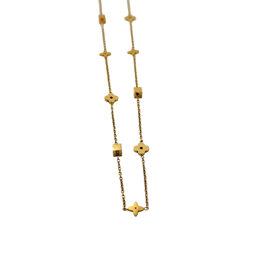 Floral & Geometric Dual-Layer Necklace