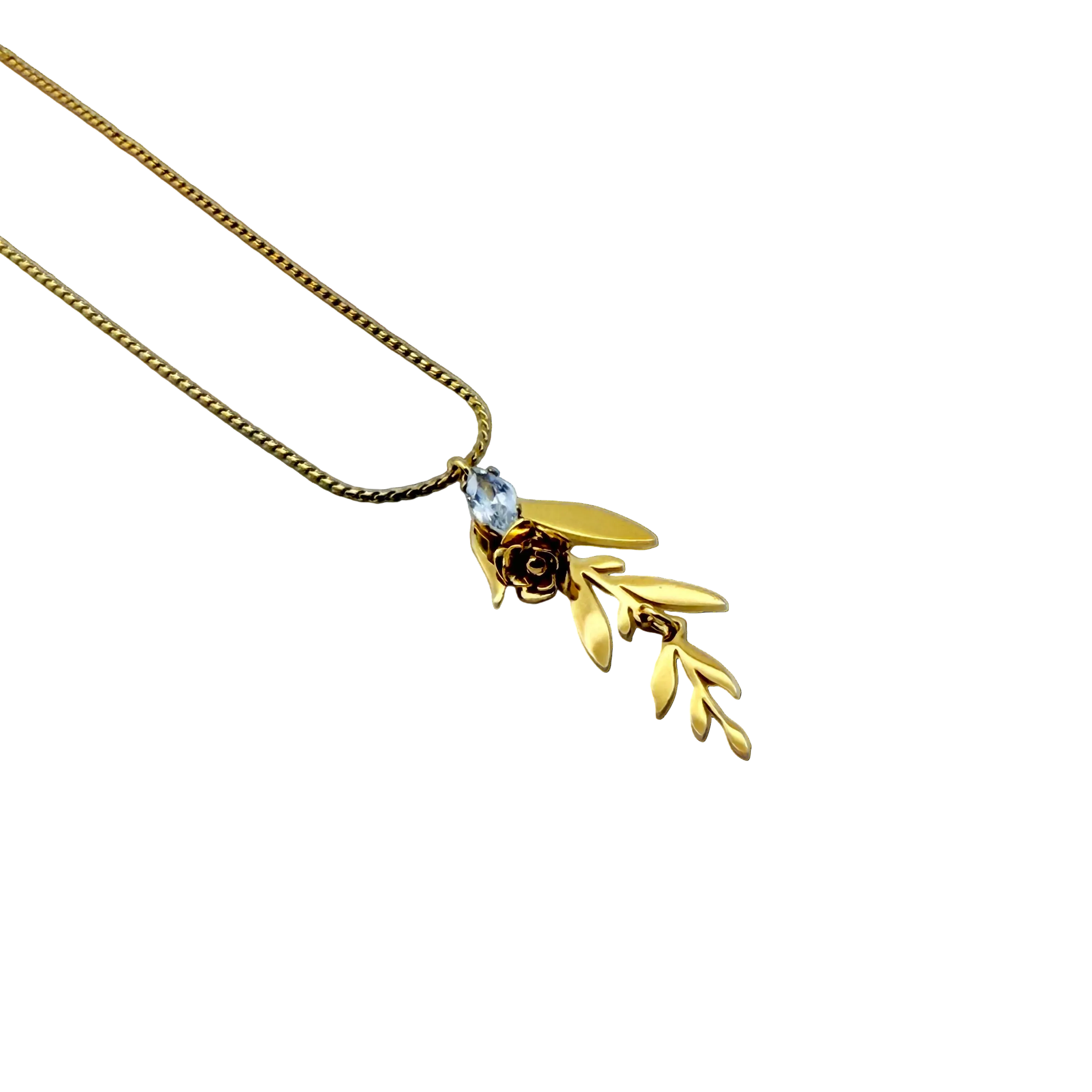 Golden Rose Vine Pendant Necklace