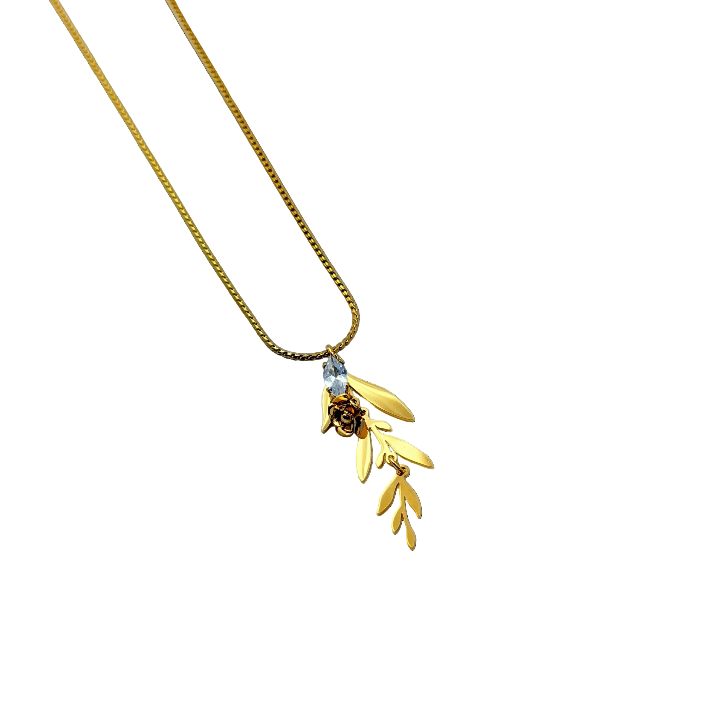 Golden Rose Vine Pendant Necklace