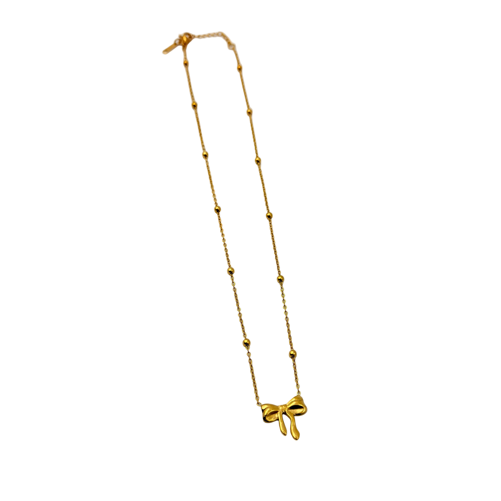 Golden Bow Charm Necklace