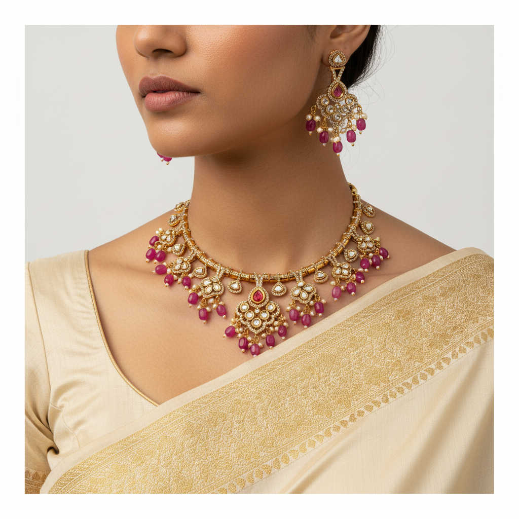 Ruby Drop Kundan Statement Choker Set