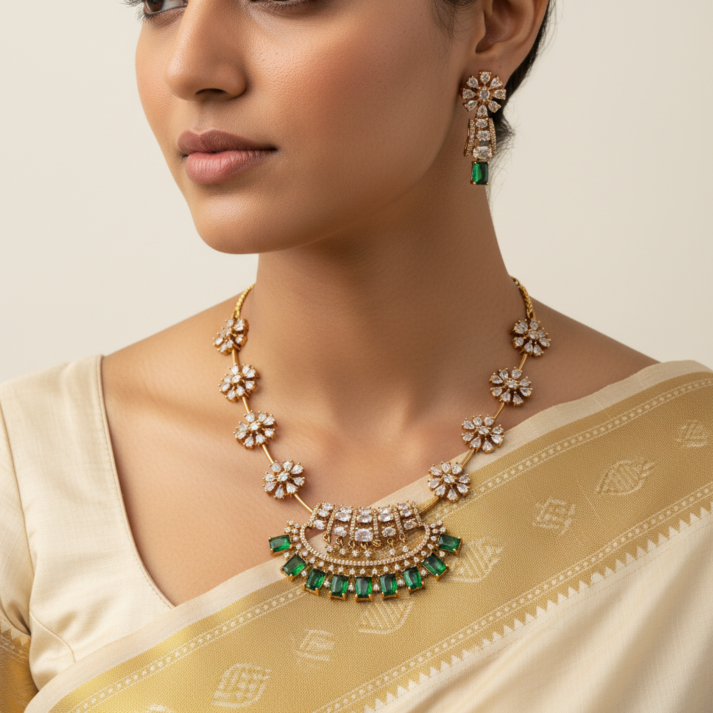 Emerald Arc Floral Necklace Set