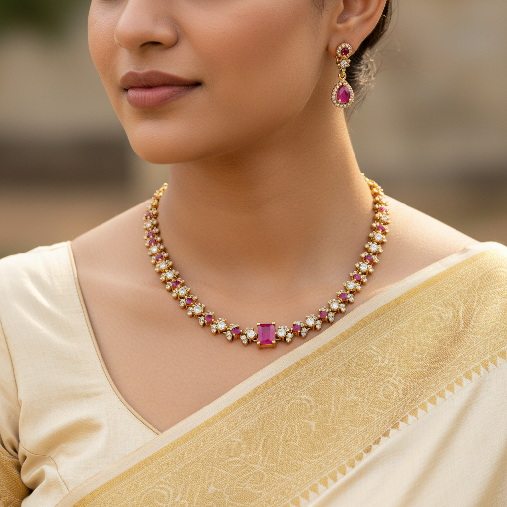 Ruby Line Tennis Necklace Set