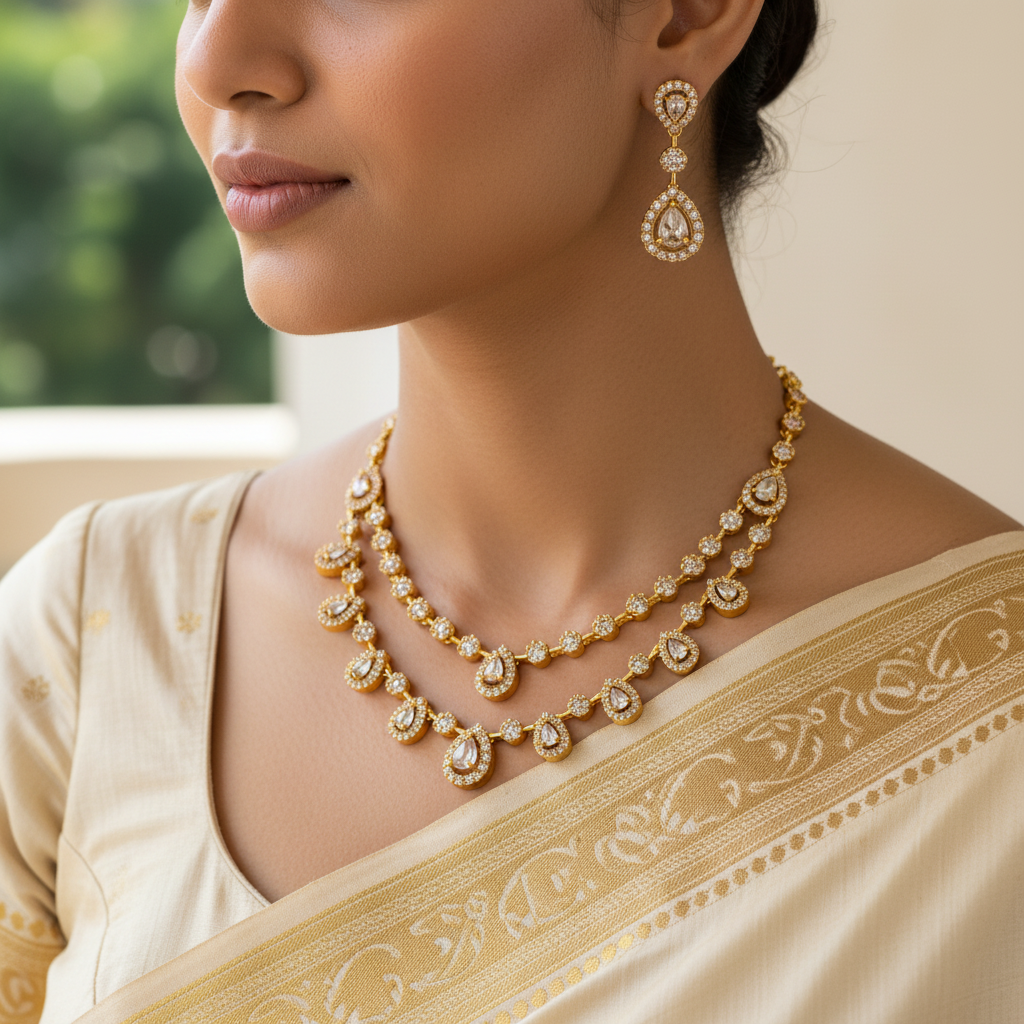 Double Layer Teardrop Necklace Set