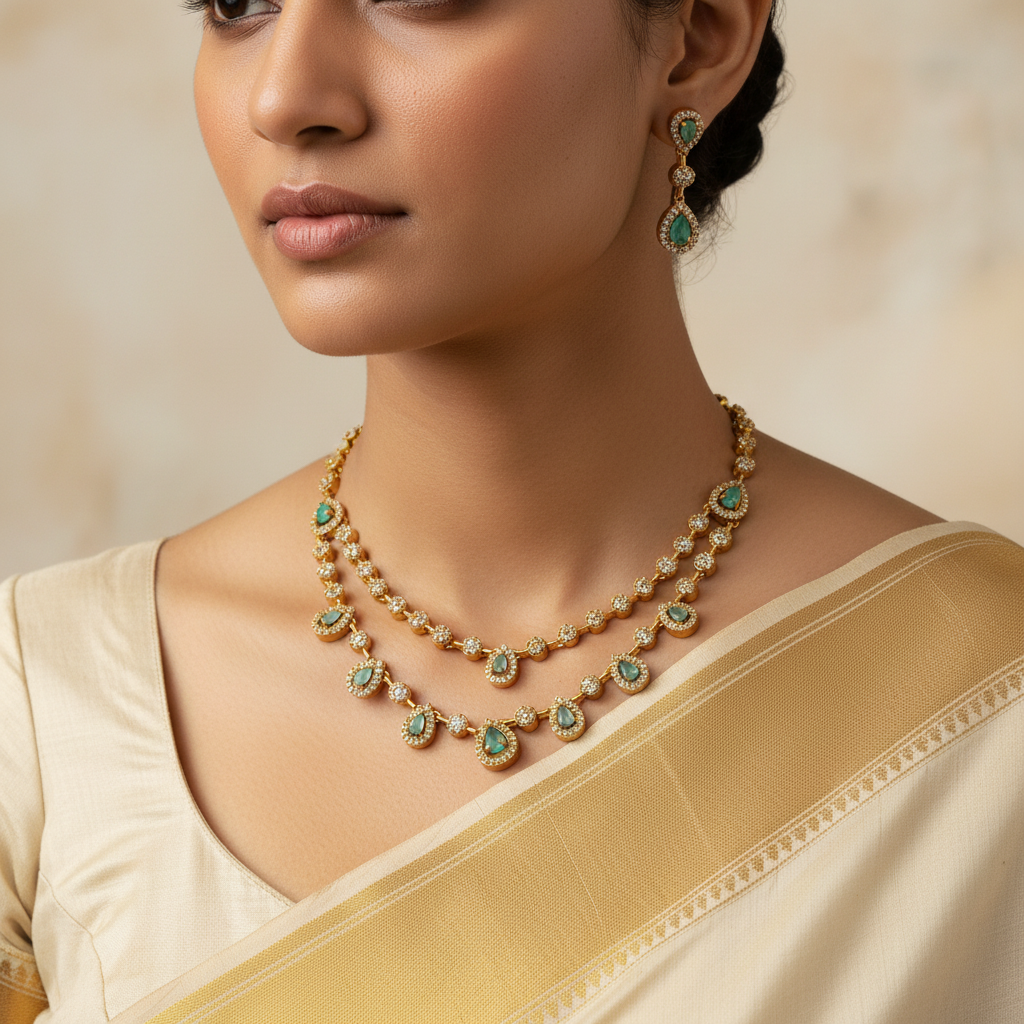 Double Layer Teardrop Necklace Set
