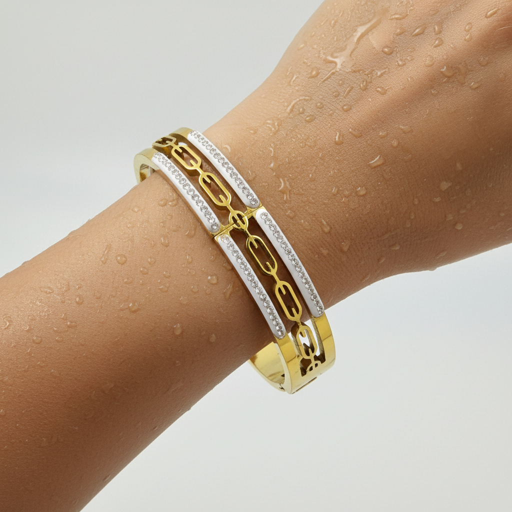 Dual Tone Crystal Link Bracelet